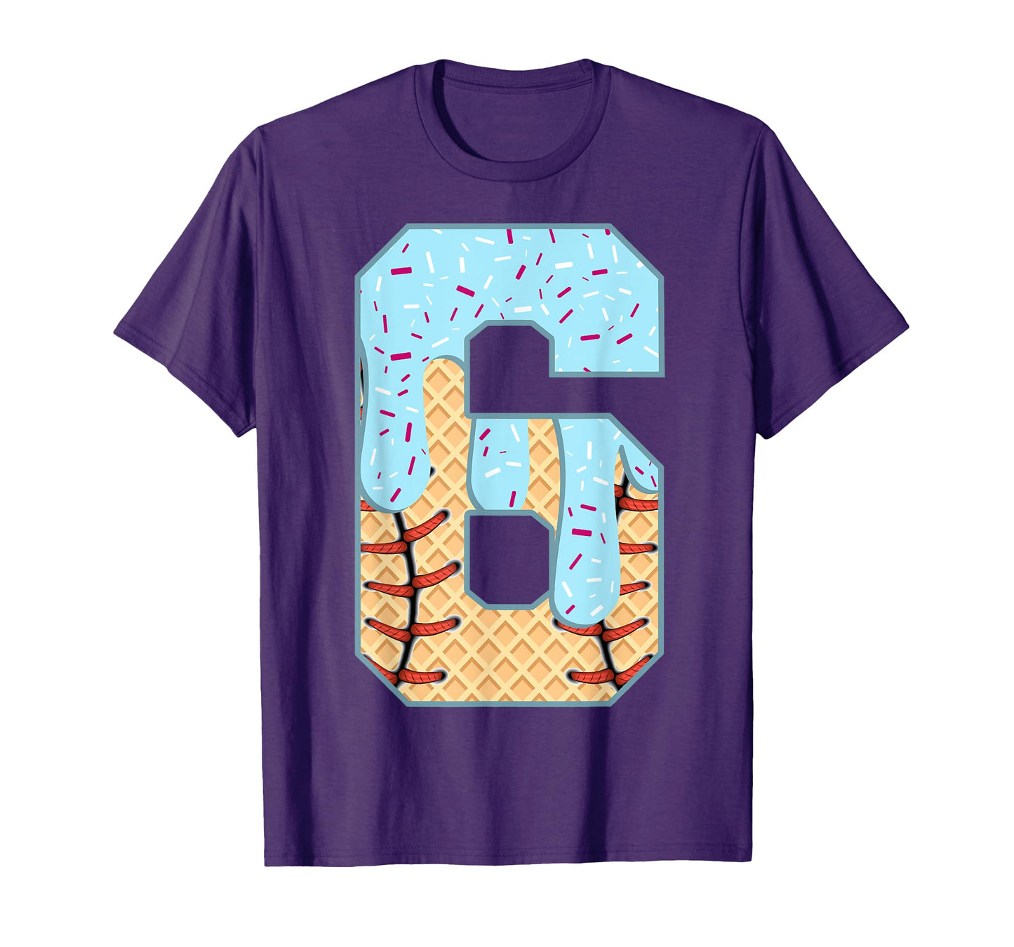 Baseball Drip 6 Year Old Ice Cream Drip Boys 6th Birthday T-Shirt