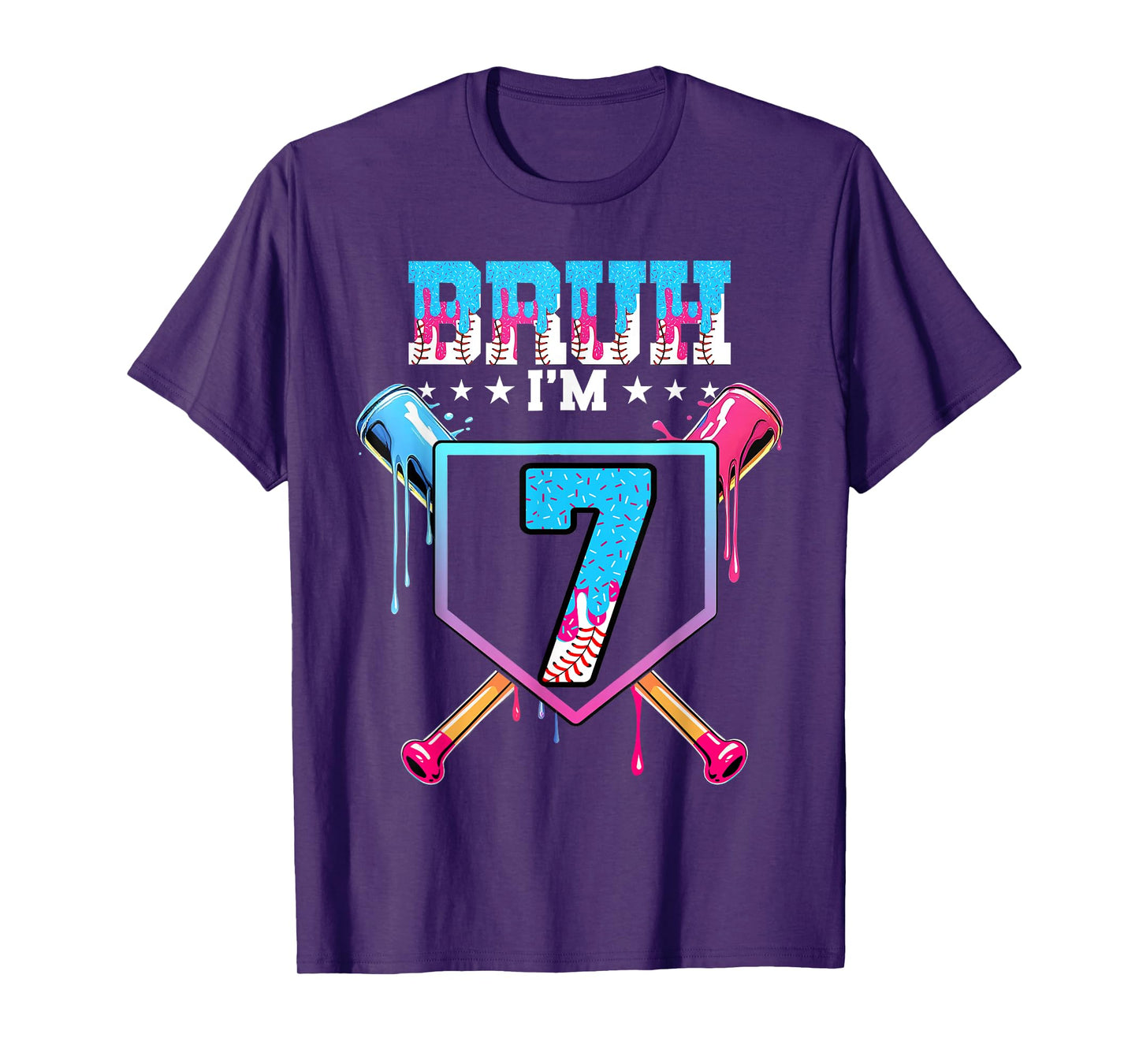 Bruh 7th Birthday Boy Baseball Ice Cream Drip 7 Year Old Boy T-Shirt