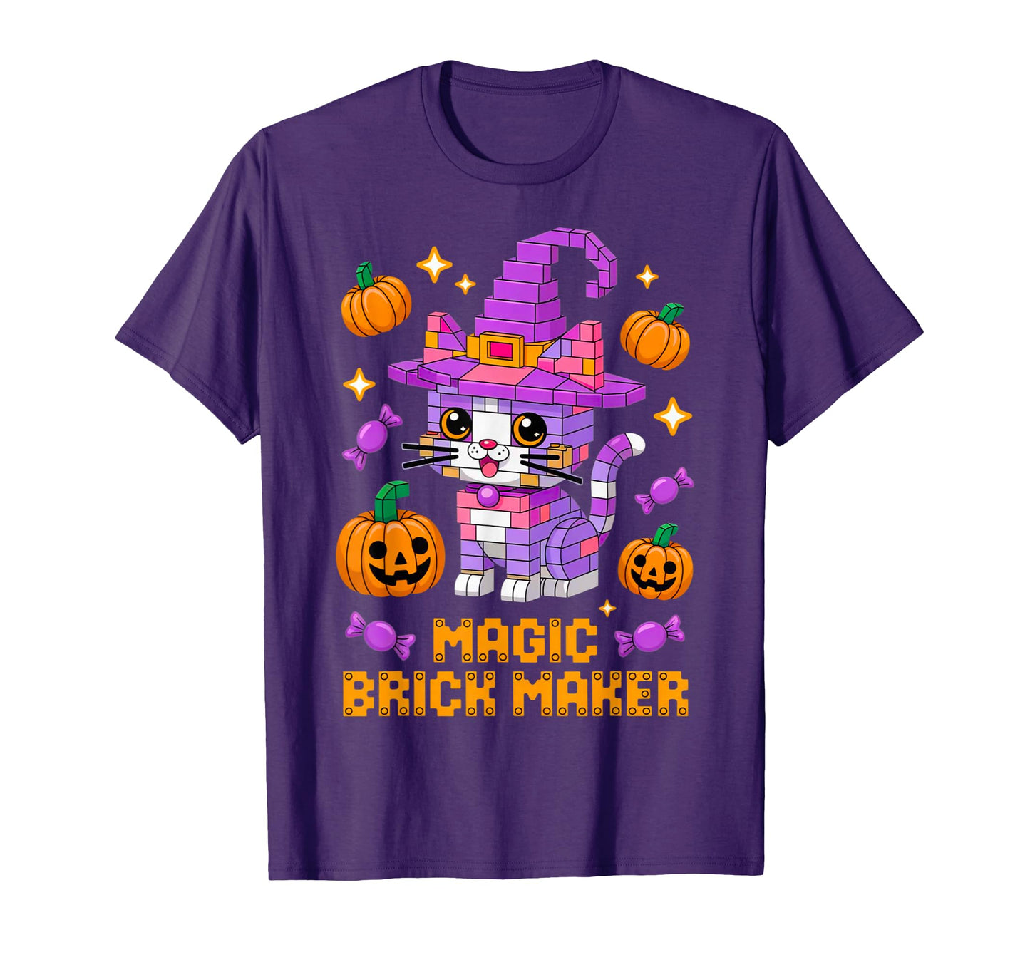Master Builder Halloween Cat Lover Building Bricks Blocks T-Shirt