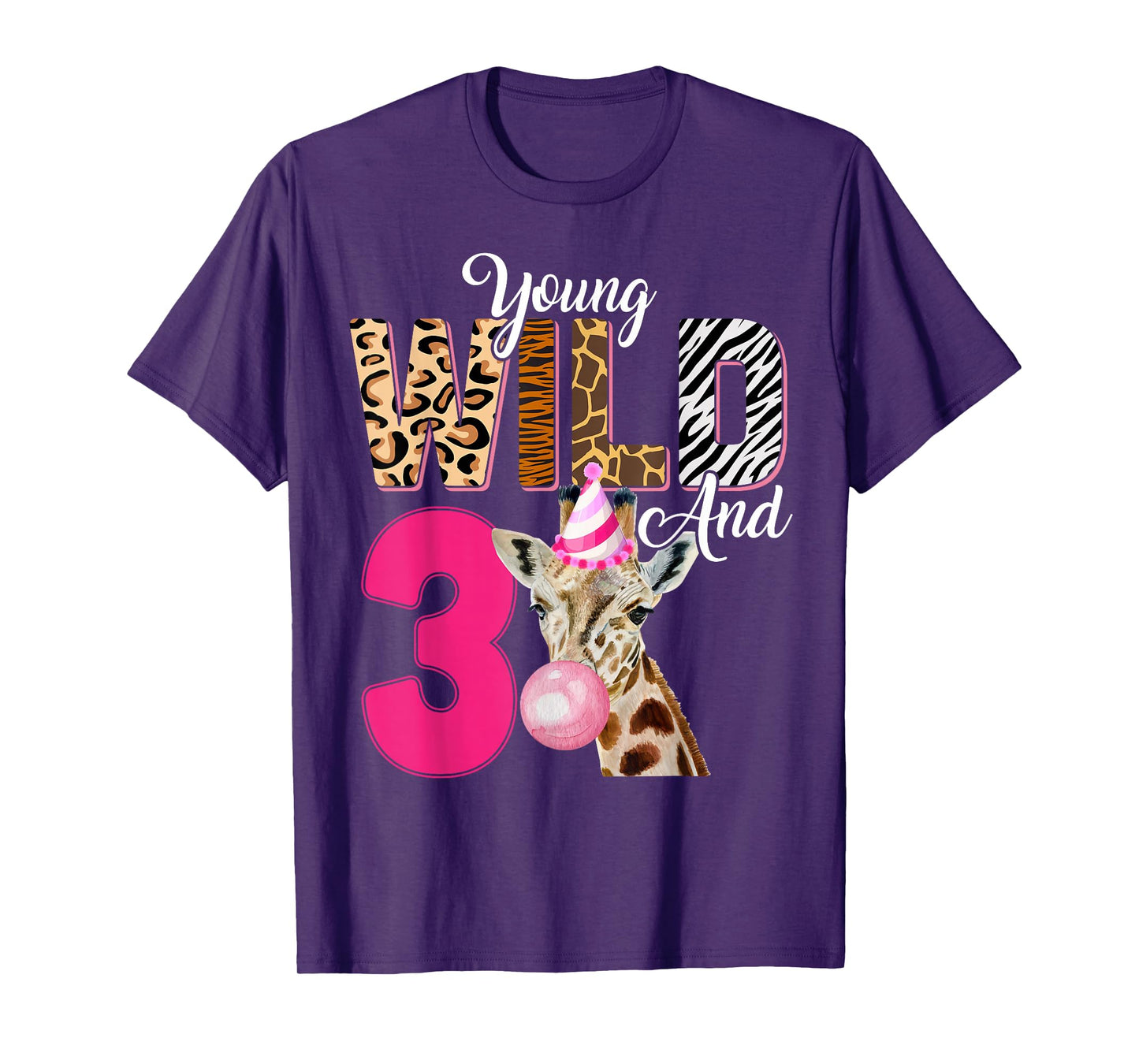 Kids 3rd Birthday Young Wild and Three 3 Year Old Giraffe T-Shirt
