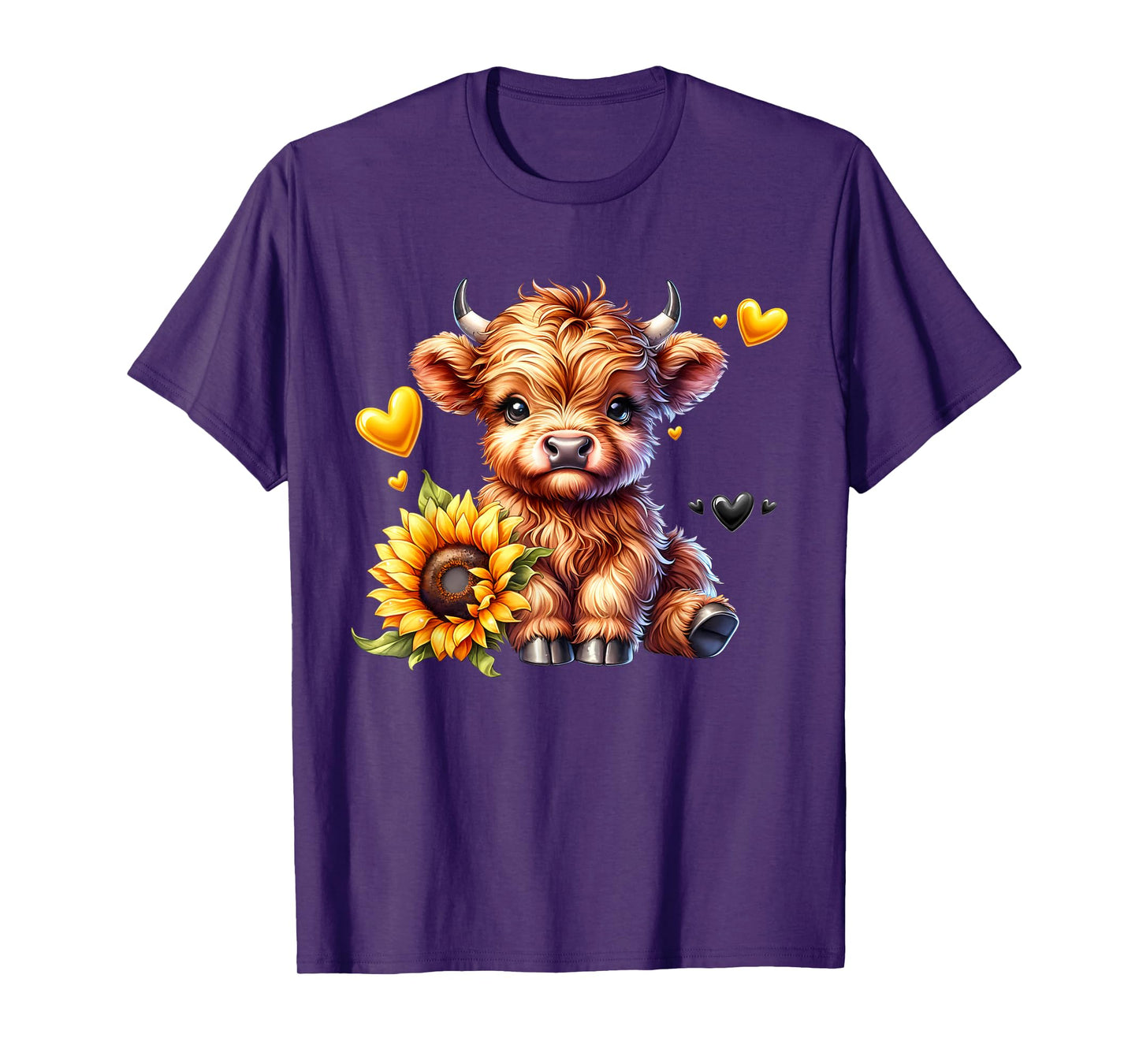 Cute Highland Cow with Sunflower Women Girl T-Shirt