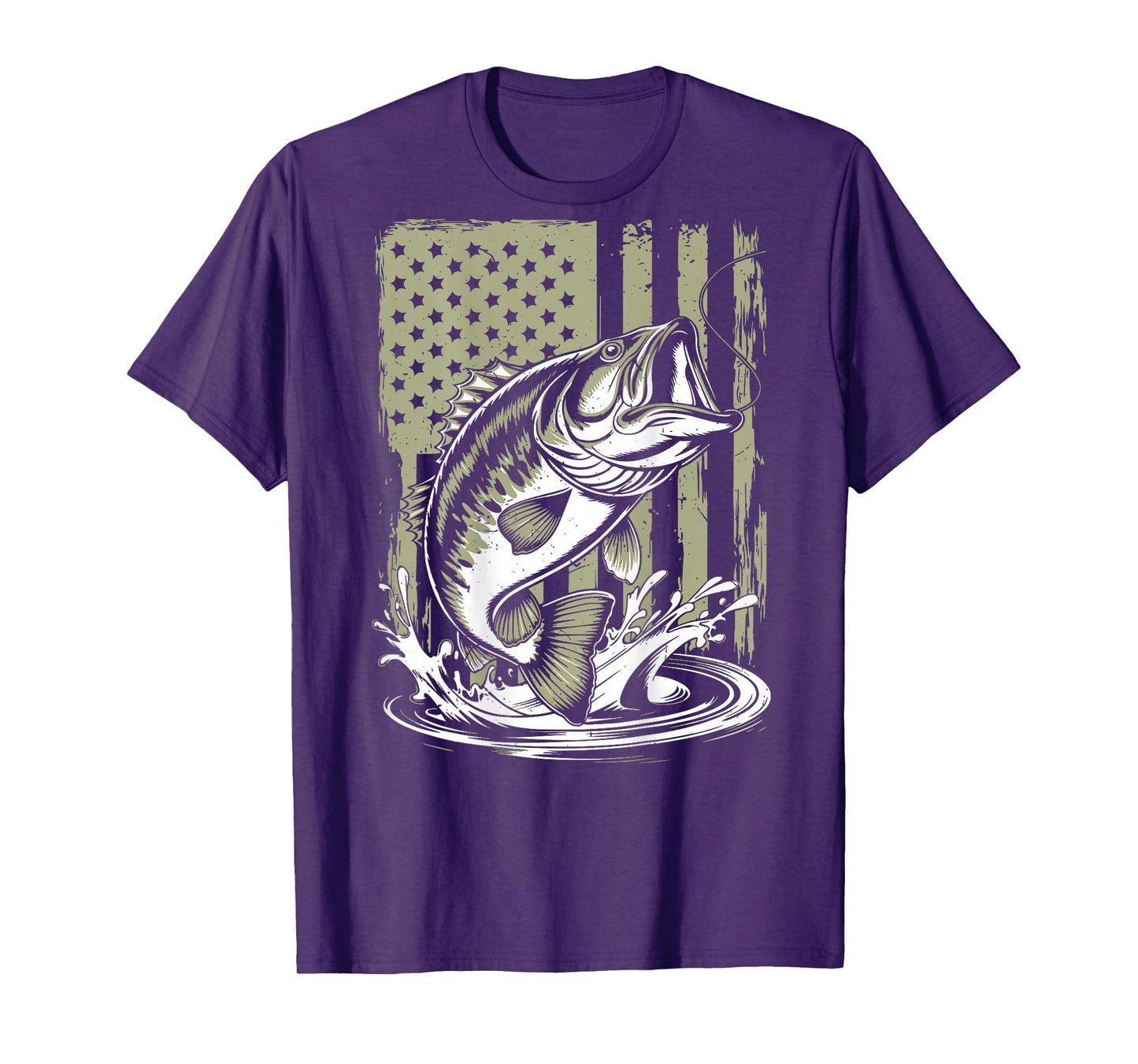 Camo Largemouth Bass Fish American Flag Boy Youth Patriotic T-Shirt