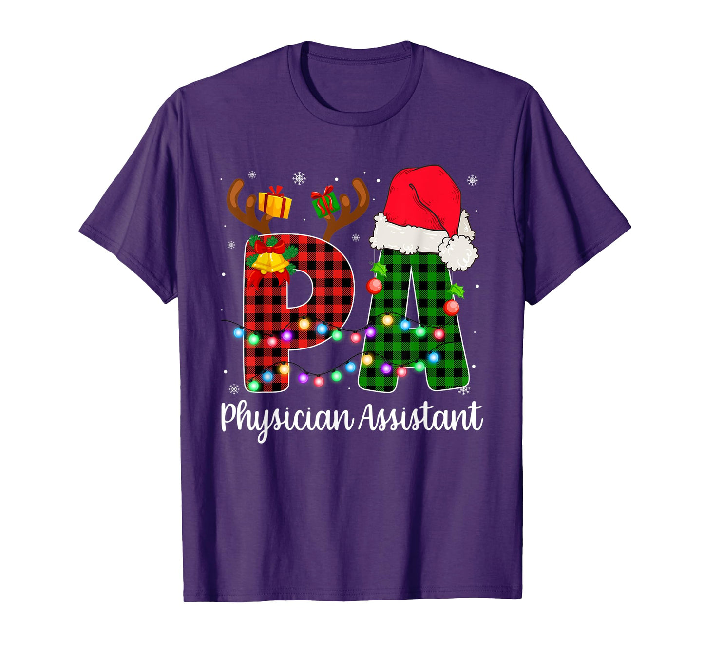 Physician Assistant Christmas Lights Red Plaid PA Nurse CNA T-Shirt