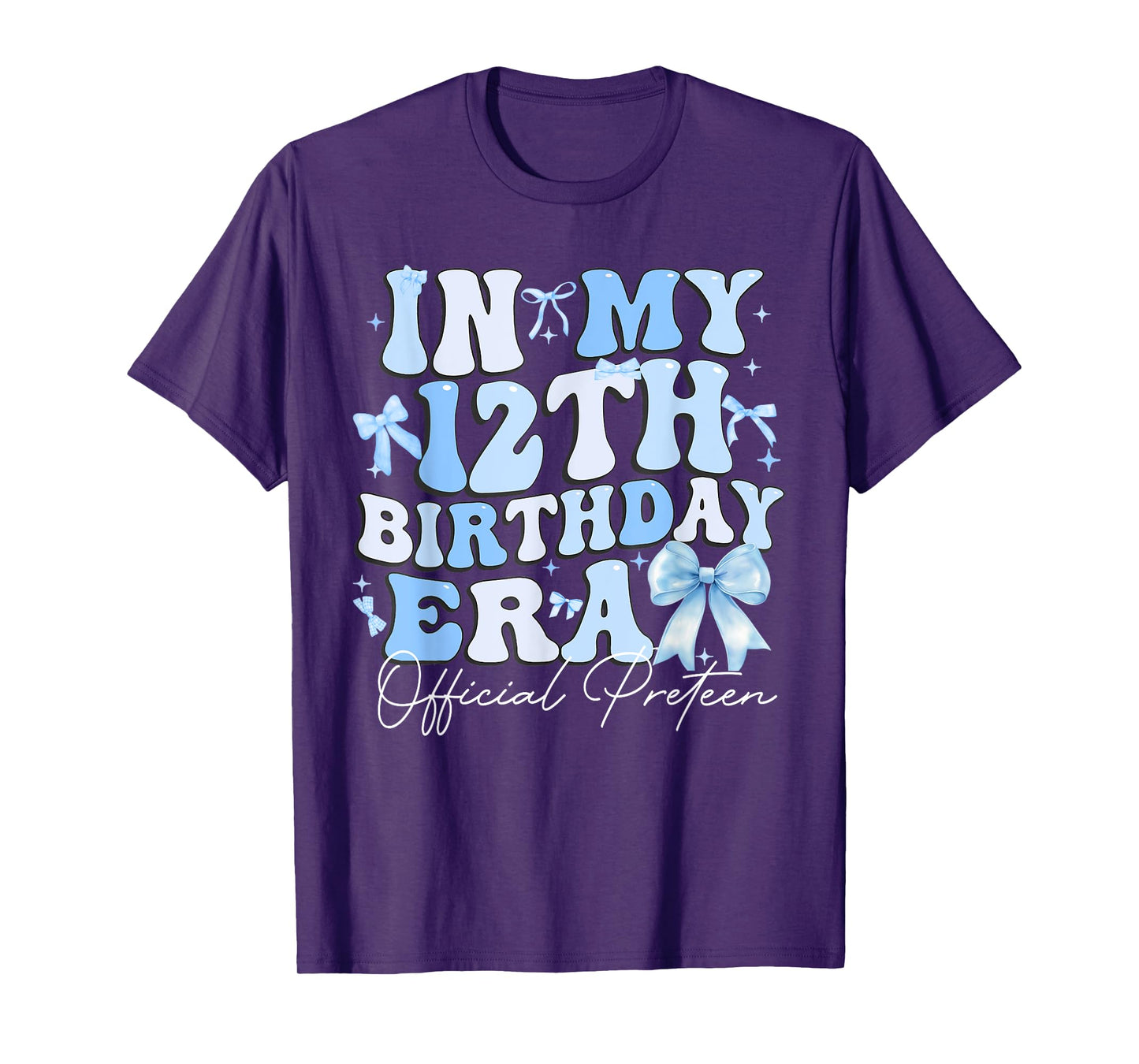 In My 12th Birthday Era Blue Coquette Bow Birthday Girl Kids T-Shirt
