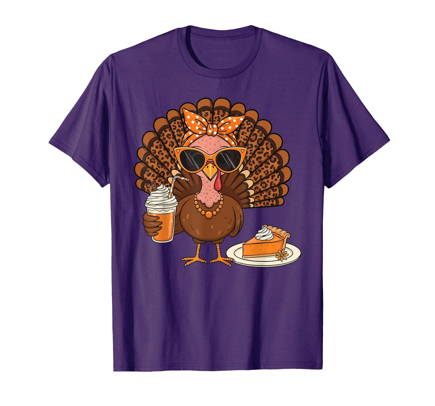 Thanksgiving Turkey Drinking Coffee Turkey Women Leopard T-Shirt
