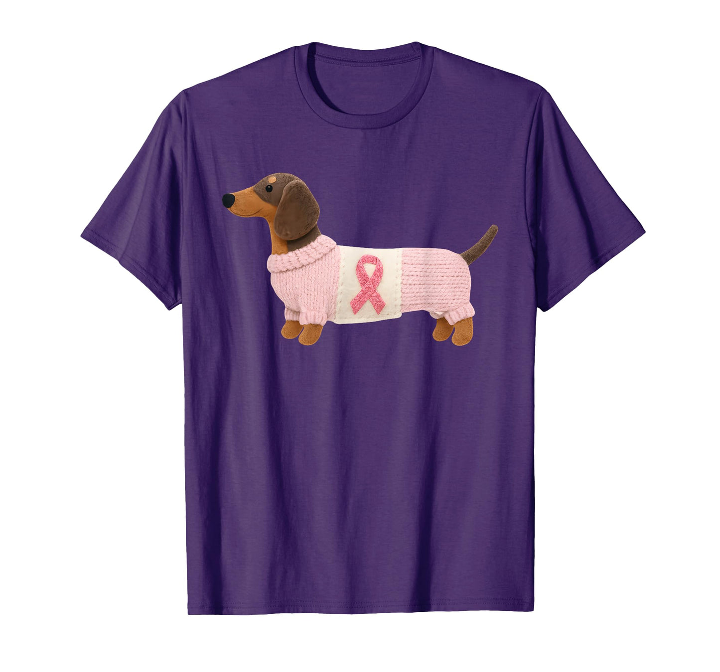 Dachshund Pink Ribbon Breast Cancer Awareness Support T-Shirt