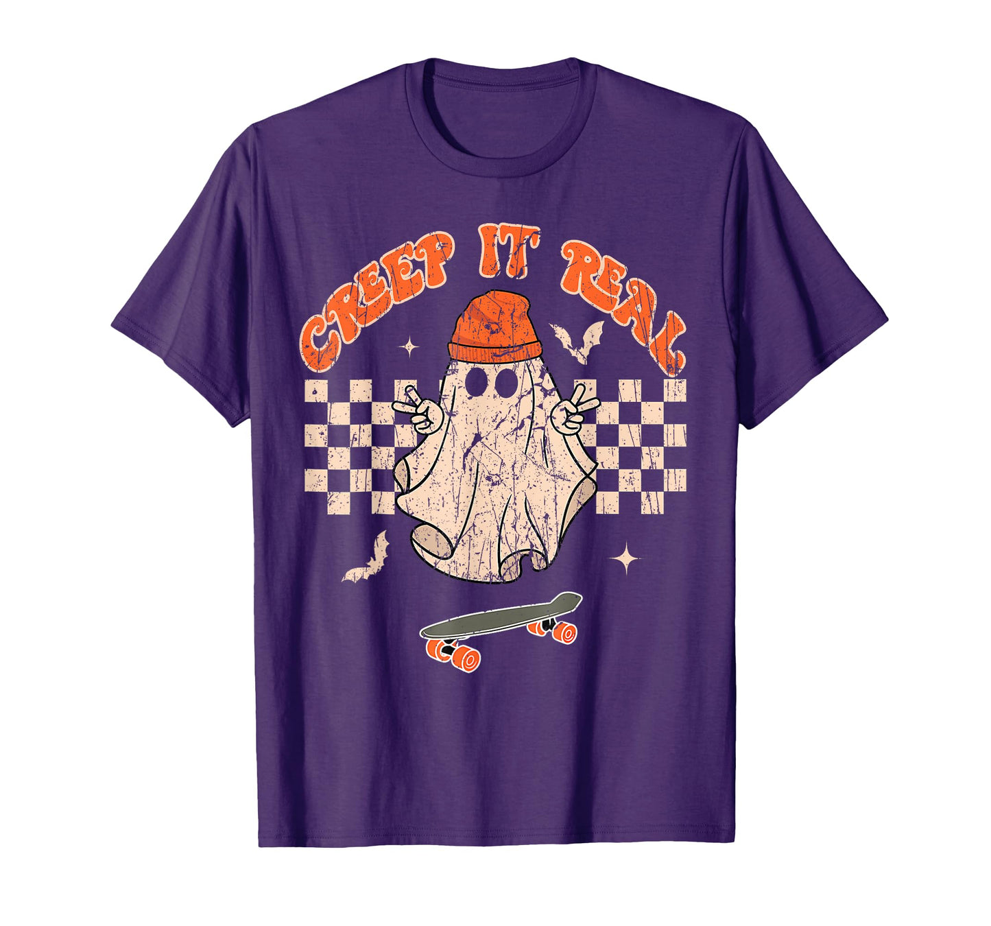 Creep It Real Skateboarding Ghost Retro Halloween Costume T-Shirt