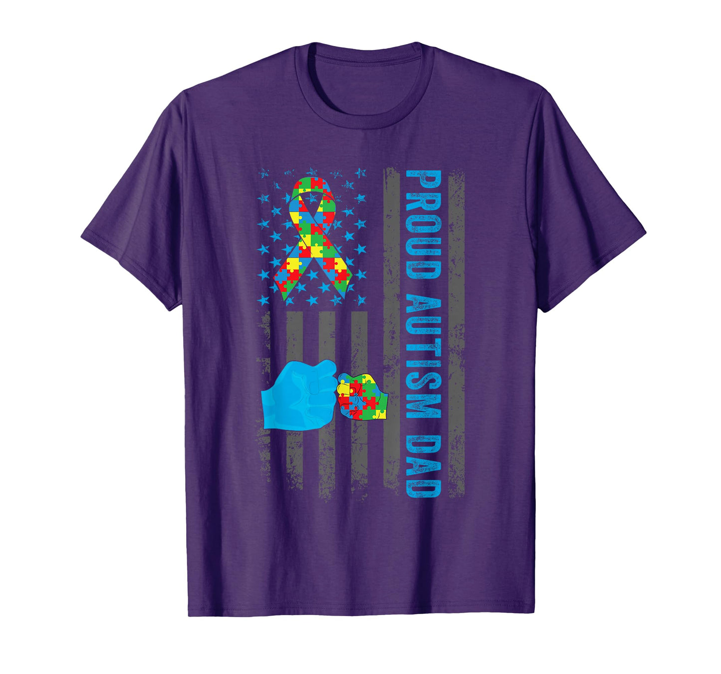 Proud Autism Dad American Flag USA Autism Awareness Dad Men T-Shirt