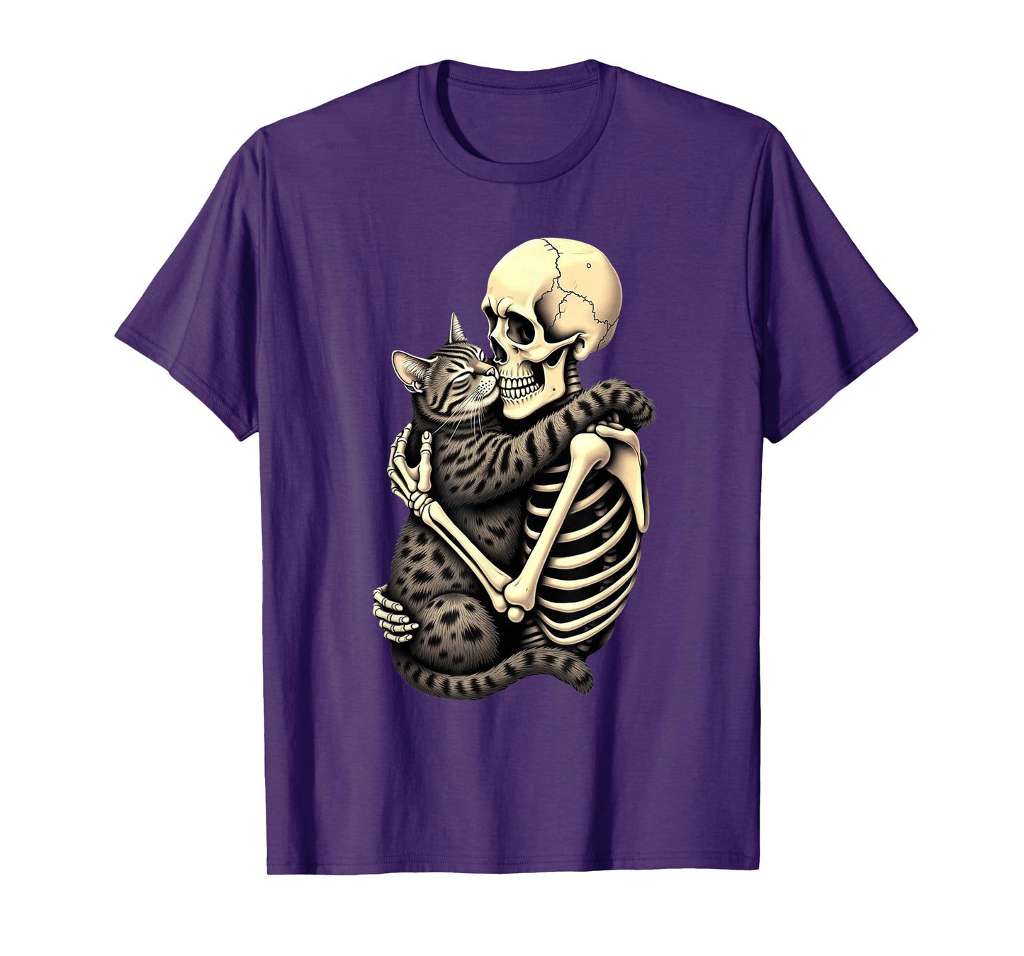 Scary Skeleton Hugging Cat Halloween lovers Human Pro Cat T-Shirt
