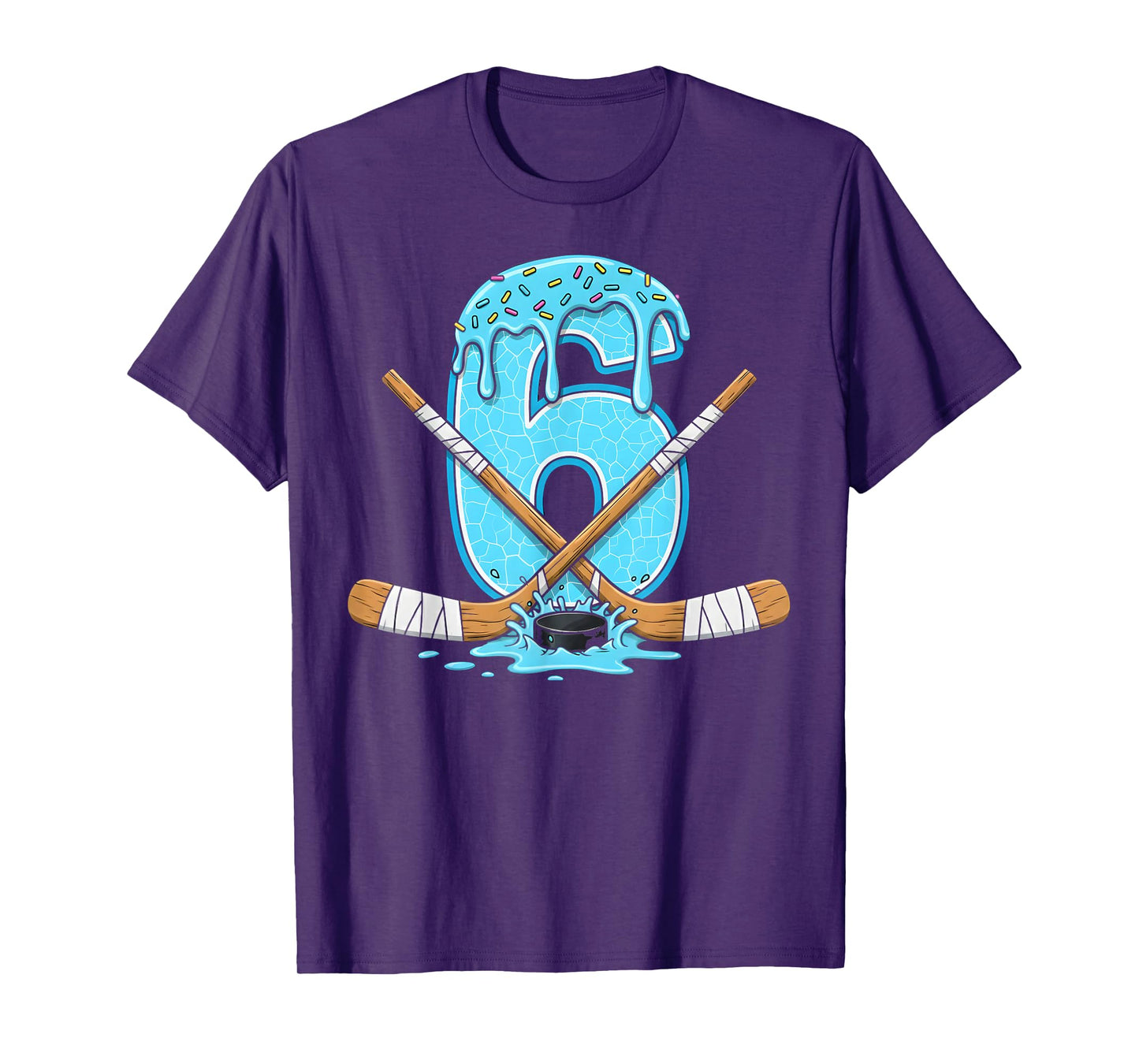 6 Year Old Hockey Ice Cream Drip Youth 6th Birthday Boys T-Shirt