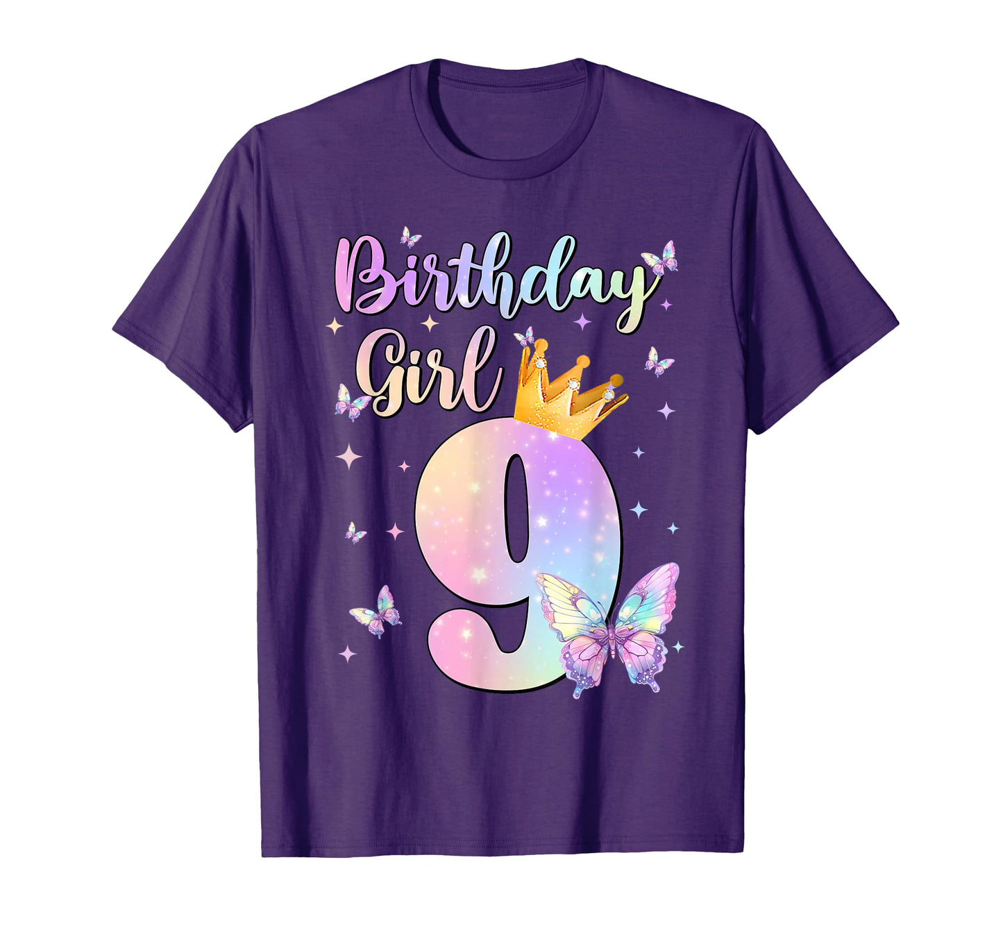 Birthday Girl 9 Year Old Butterfly Theme Party 9th Bday Kids T-Shirt