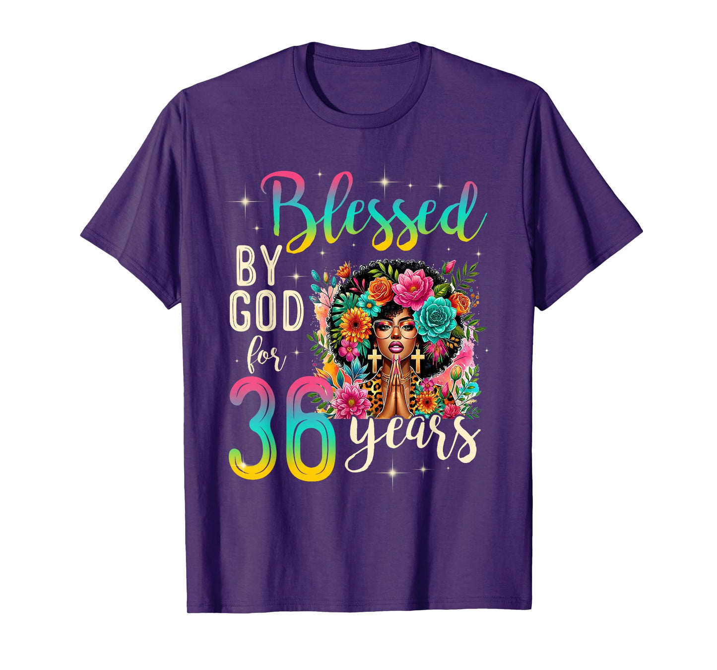 Black Girl Blessed by God for 36 Years Christian Birthday T-Shirt