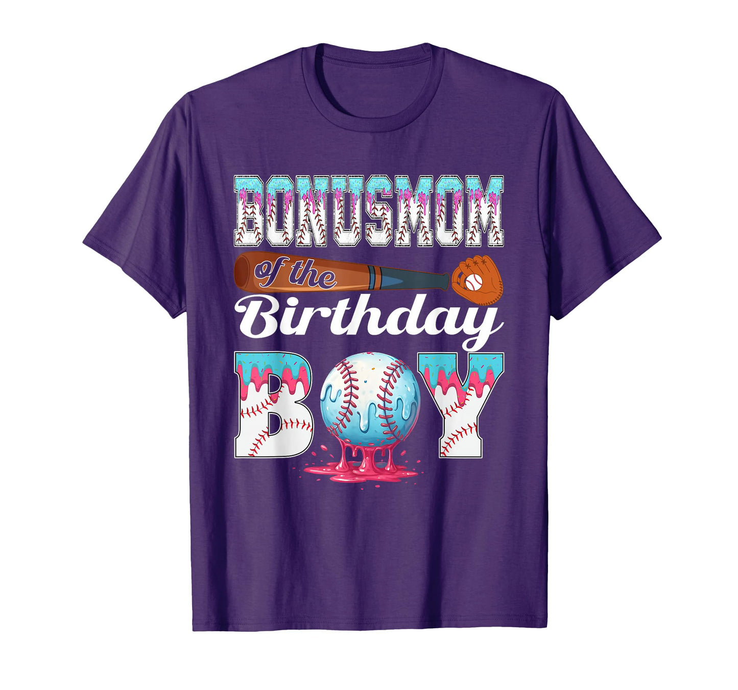 Baseball Ice Cream Drip Bonus Mom of The Birthday Boy T-Shirt