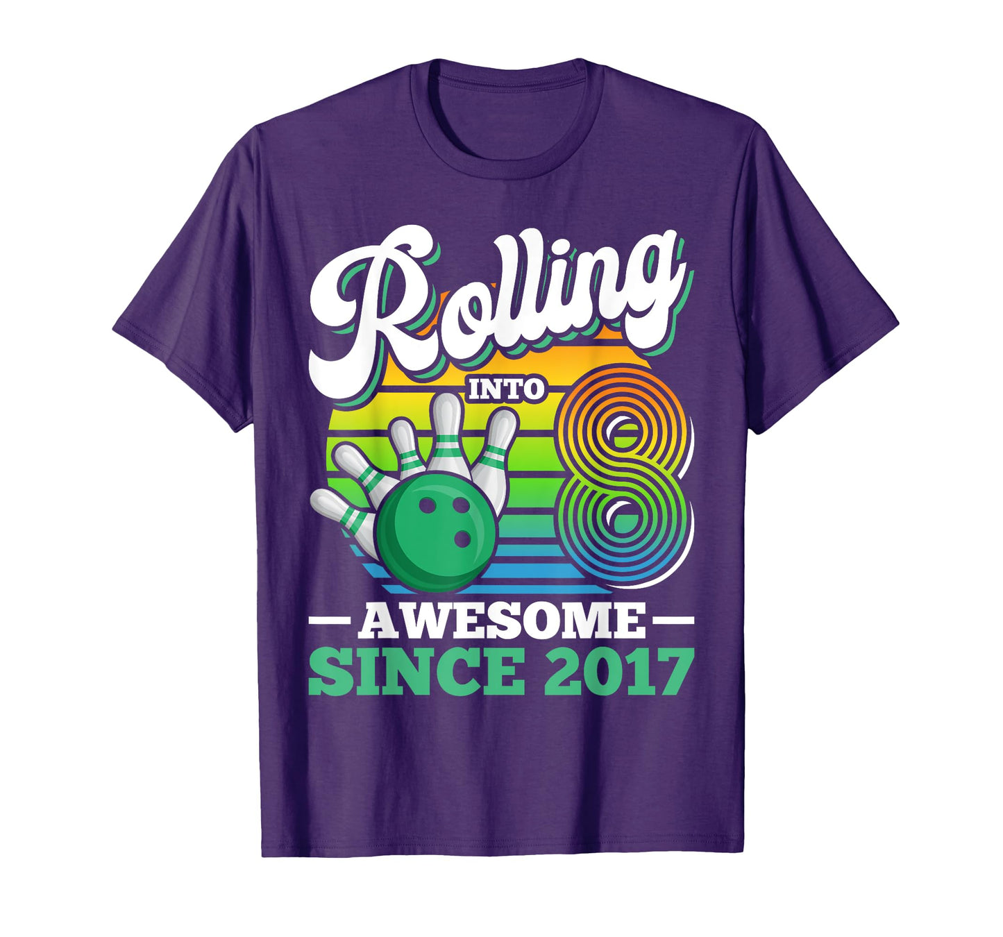 Bowling Birthday Party Rolling Into 8 Years Boy 8th Birthday T-Shirt