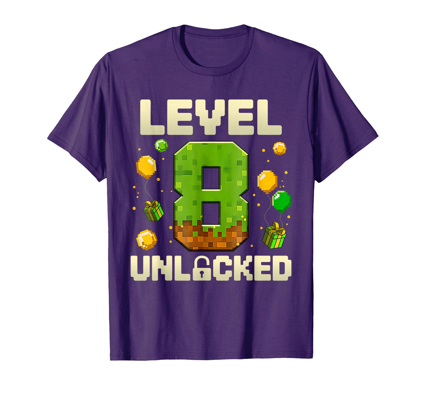 Birthday Boy Shirt Level 8 Unlocked 8th Birthday Game Pixel T-Shirt