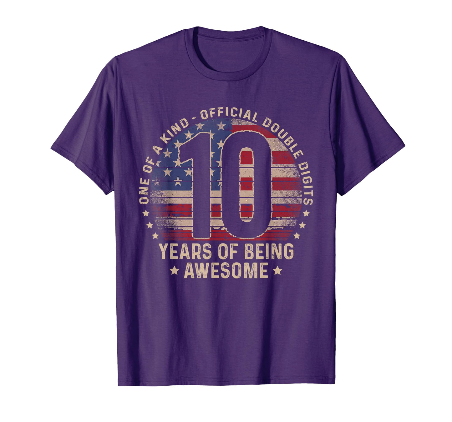 10th Birthday Official Double Digits 10 Years Old US Flag T-Shirt