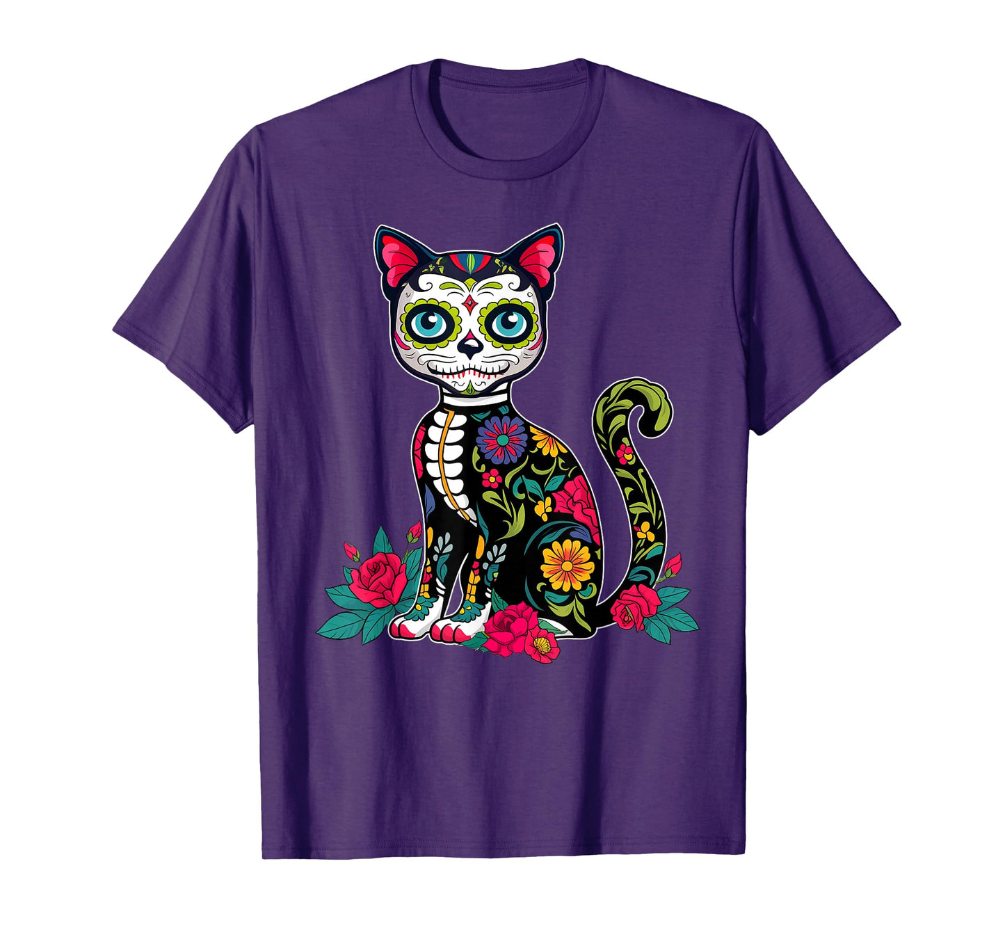 Sugar Skull Cat Dia De Muertos Day Of Dead Halloween Mexican T-Shirt