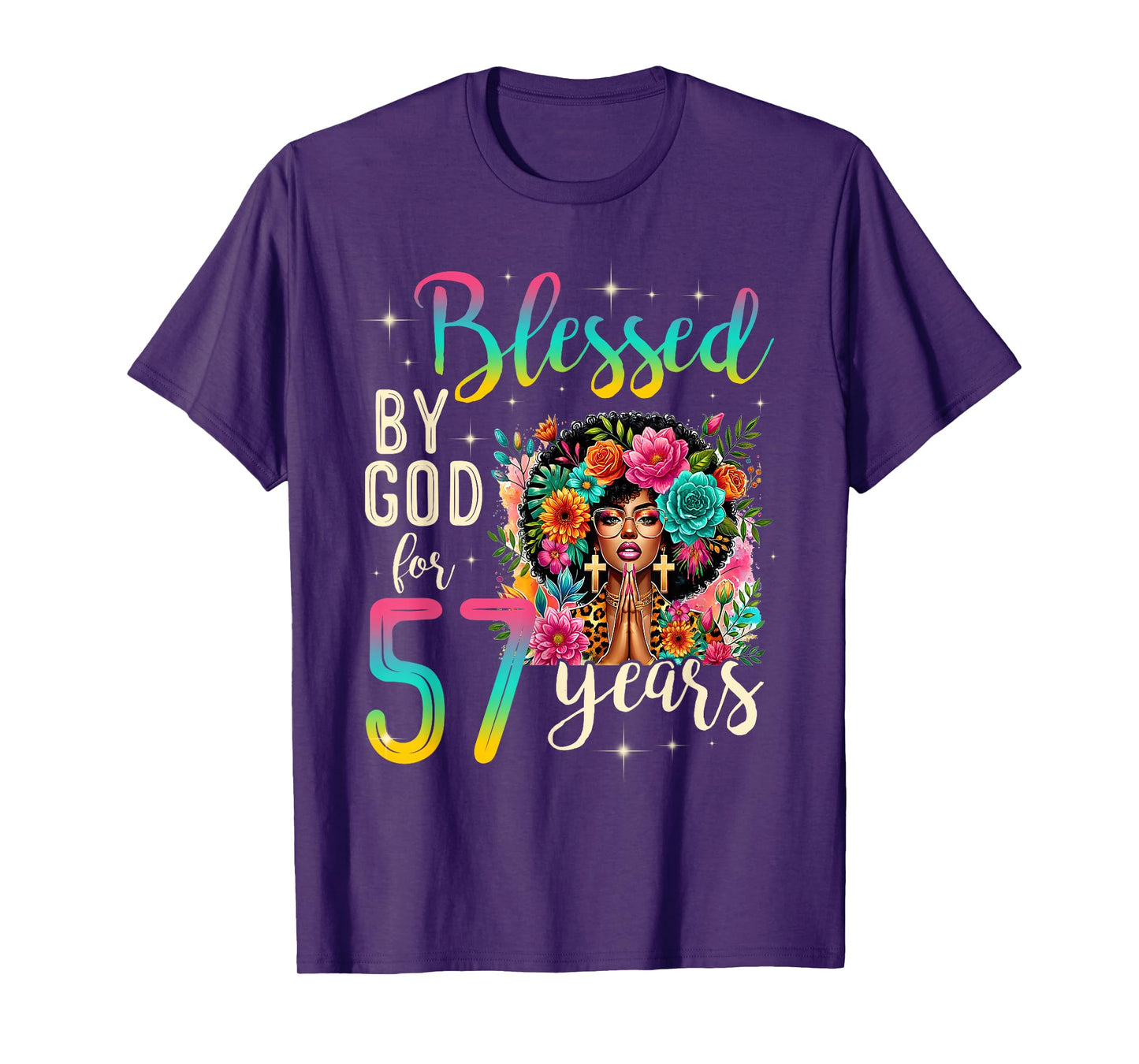 Black Girl Blessed by God for 57 Years Christian Birthday T-Shirt