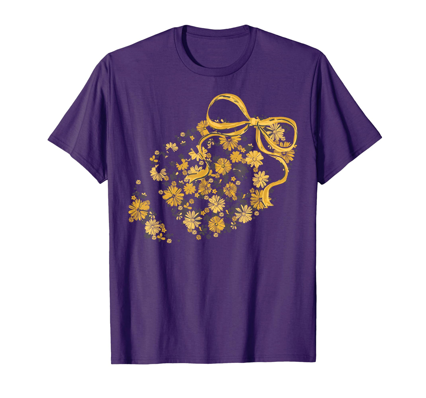 Floral Football Game Day Coquette Team Spirit Gold & Black T-Shirt