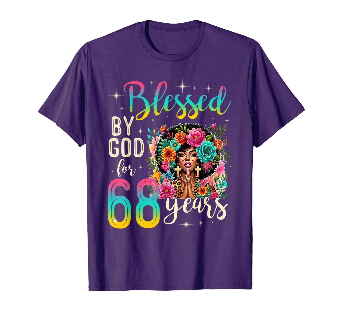 Black Girl Blessed by God for 68 Years Christian Birthday T-Shirt