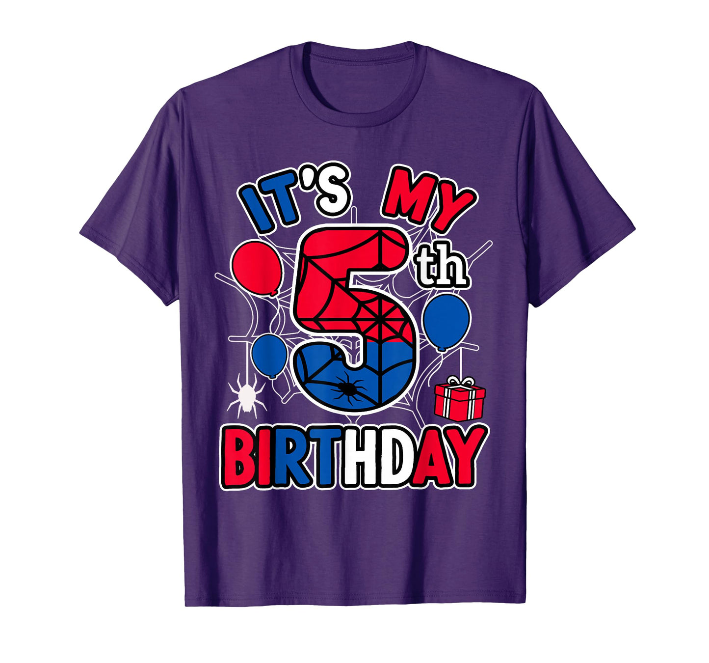 5th Birthday Present Boy Spider Web Theme Party 5 Year Old T-Shirt