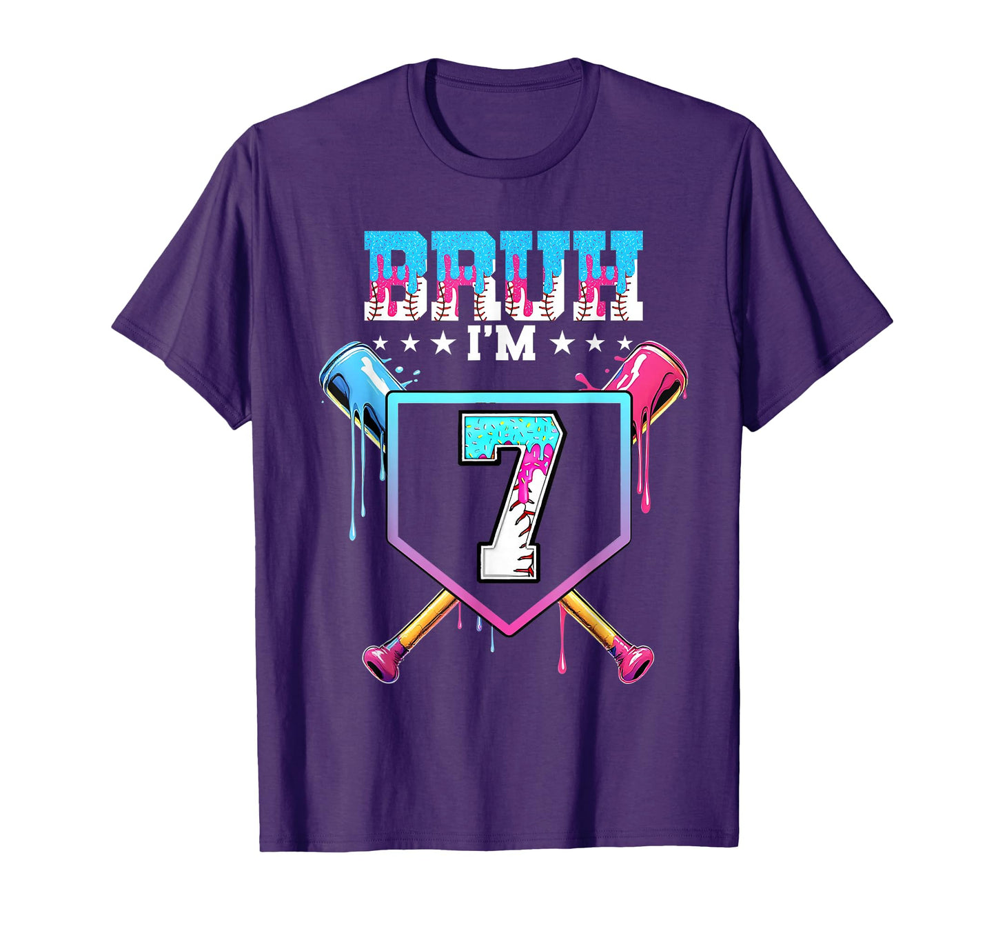 Bruh 7th Birthday Boy Baseball Ice Cream Drip 7 Year Old Boy T-Shirt