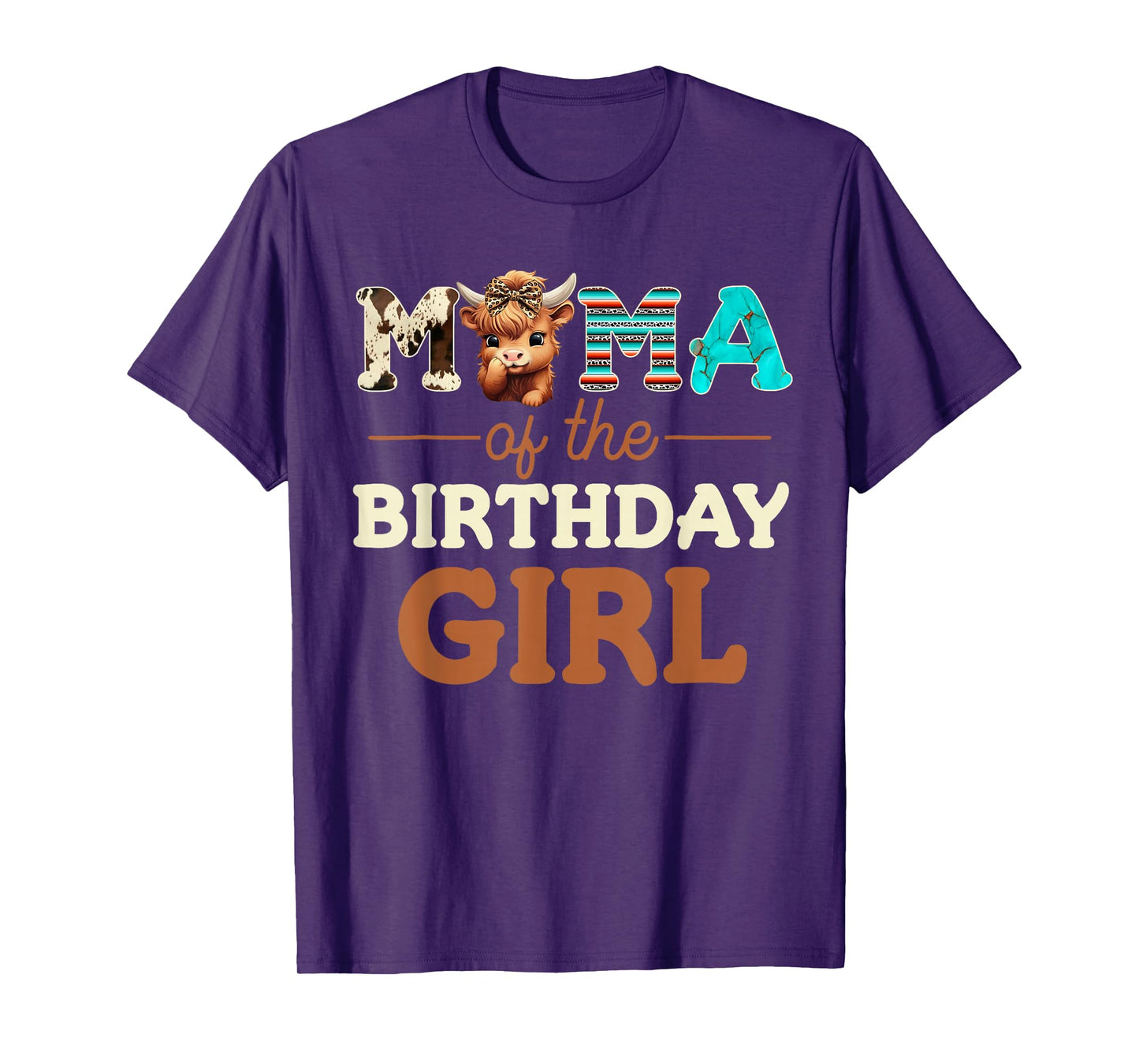 Mama of The Birthday Girl Highland Cow Print First Bday T-Shirt