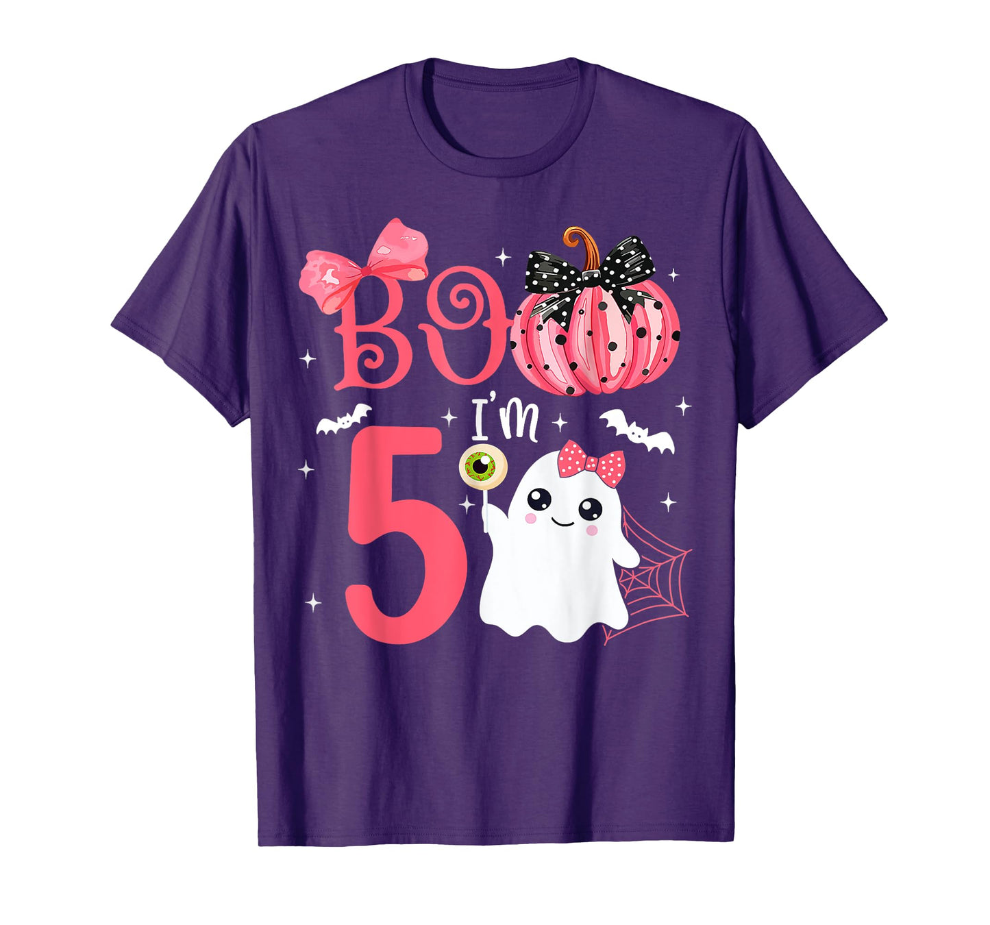 Boo I'm 5 Years Old Ghost 5th Birthday Halloween Ghost Girls T-Shirt