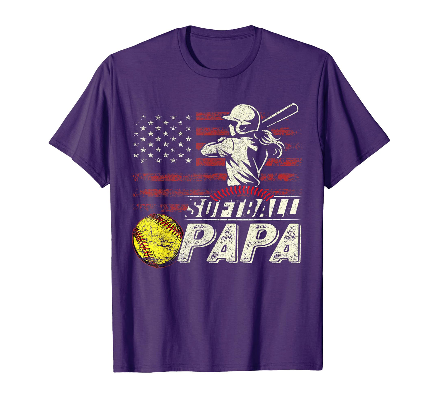 Softball Papa US Flag Gifts For Papa Patriotic Fathers Day T-Shirt