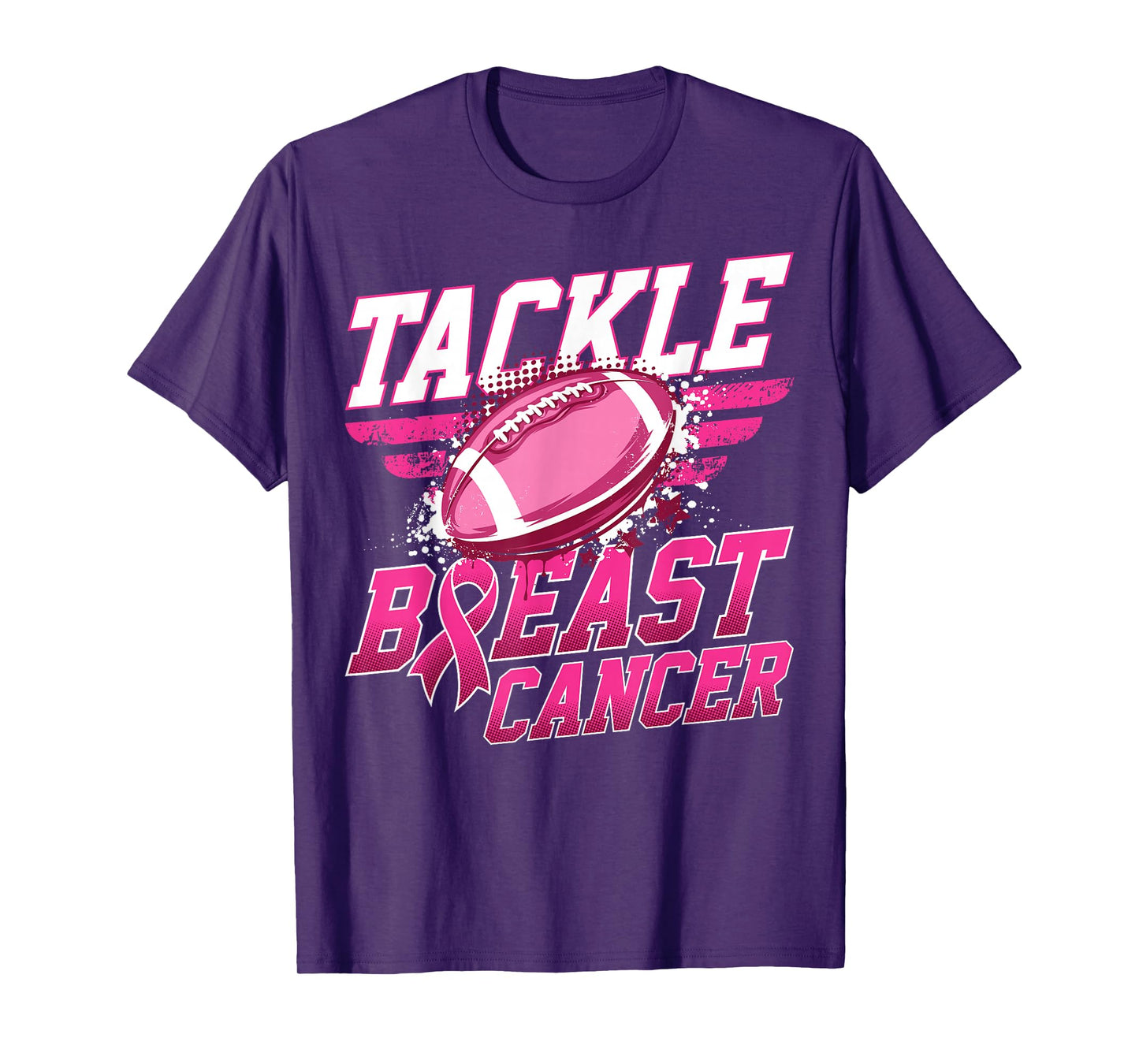 Tackle Breast Cancer Awareness Football Pink Ribbon Men Boys T-Shirt