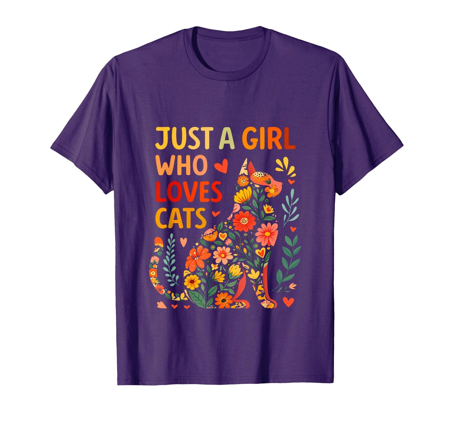 Floral Cute Cat Lover Just a Girl Who Loves Cats T-Shirt