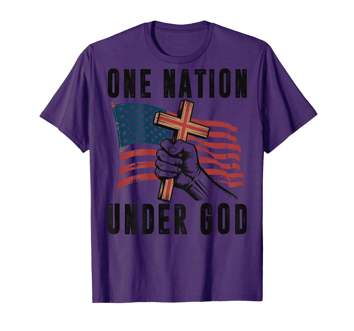 One Nation Under God Christian Patriotic Cross American Flag T-Shirt