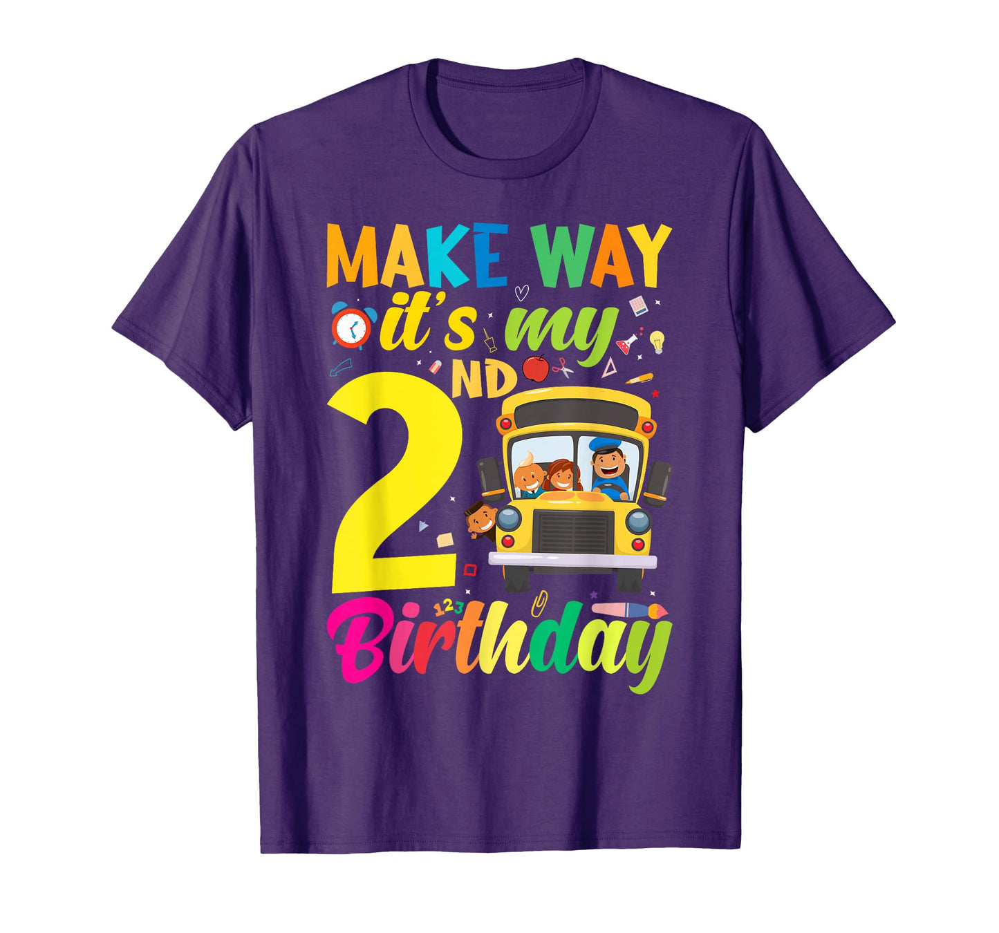 Make way it's my 2nd birthday School Bus Theme kids Party T-Shirt