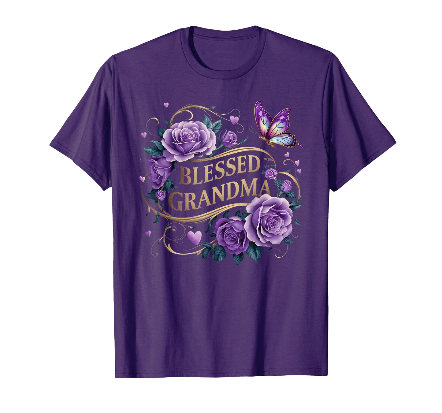 Blessed Grandma Shirt For Women Lavender Rose Butterfly T-Shirt