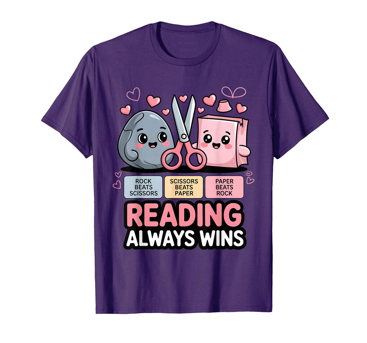 Rock Paper Scissors Teacher Literacy Reading Always Wins T-Shirt