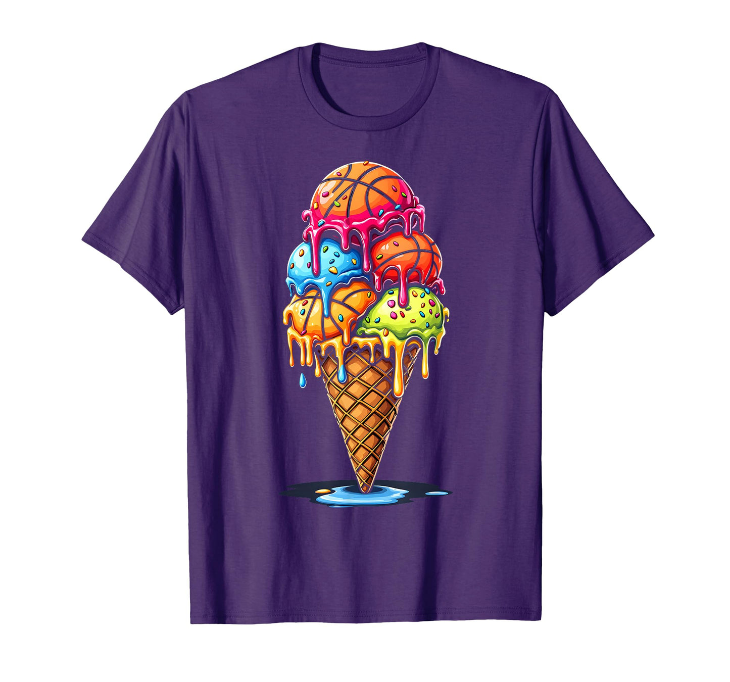 Basketball Drip Boys Girls Ice Cream Drip Sprinkles Summer T-Shirt