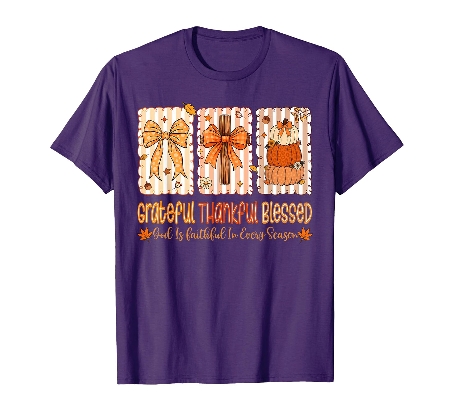 Grateful Thankful Blessed God Faith Autumn Pumpkin Bow T-Shirt
