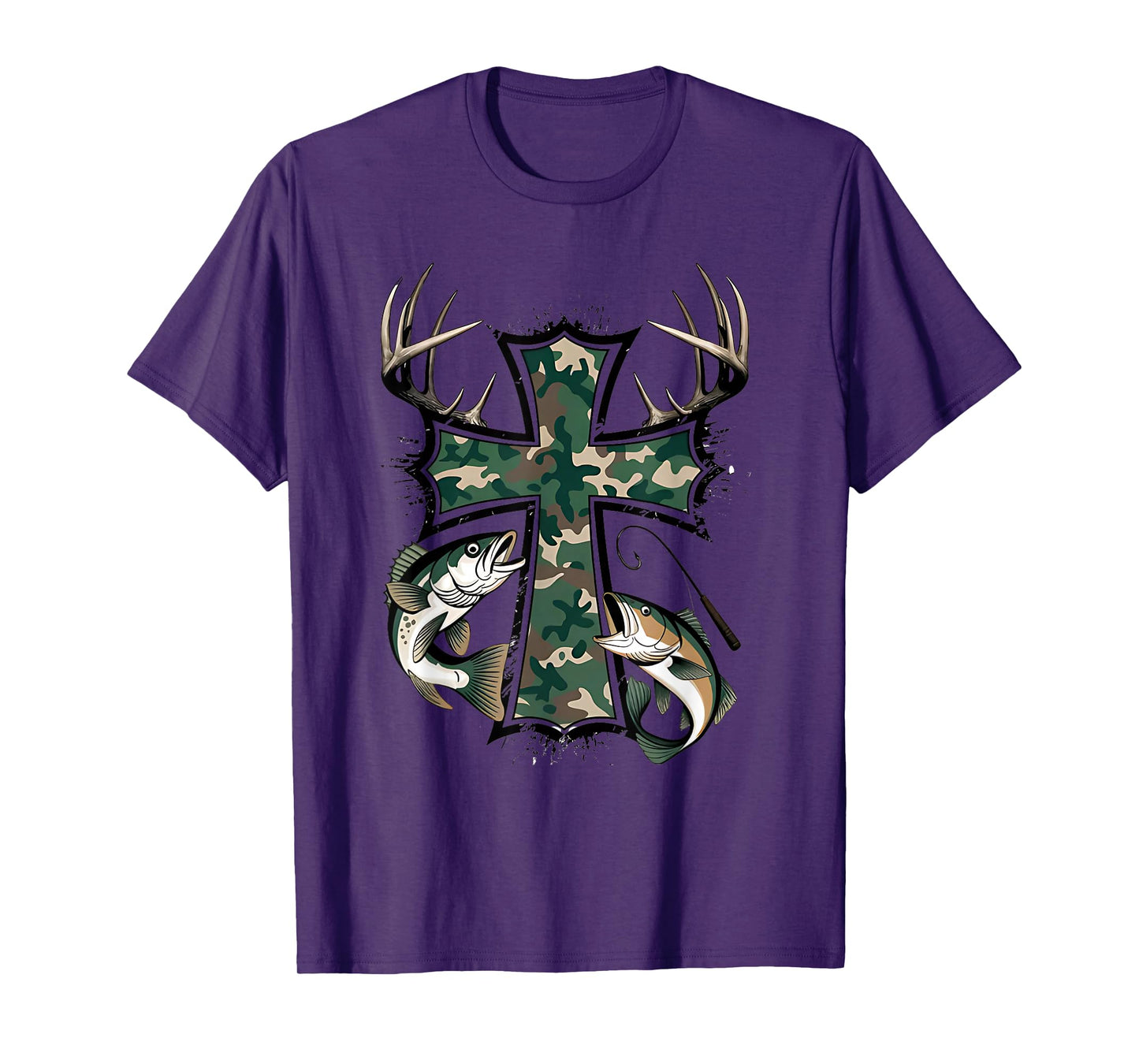 Hunting Fishing Faith - Christian Hunter Fisherman Camo USA T-Shirt