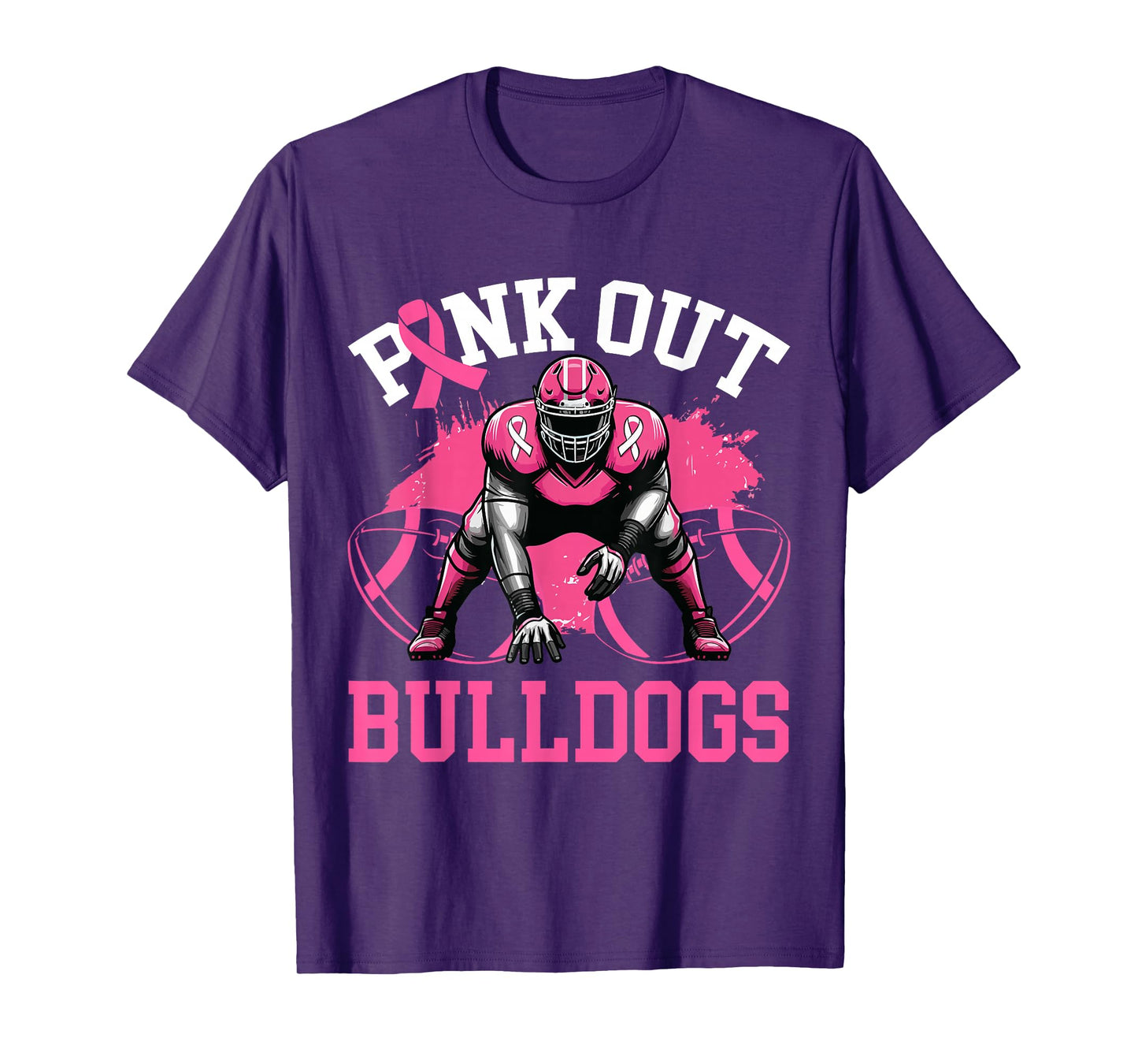 Bulldog Pink Out Football Tackle Breast Cancer Awareness T-Shirt
