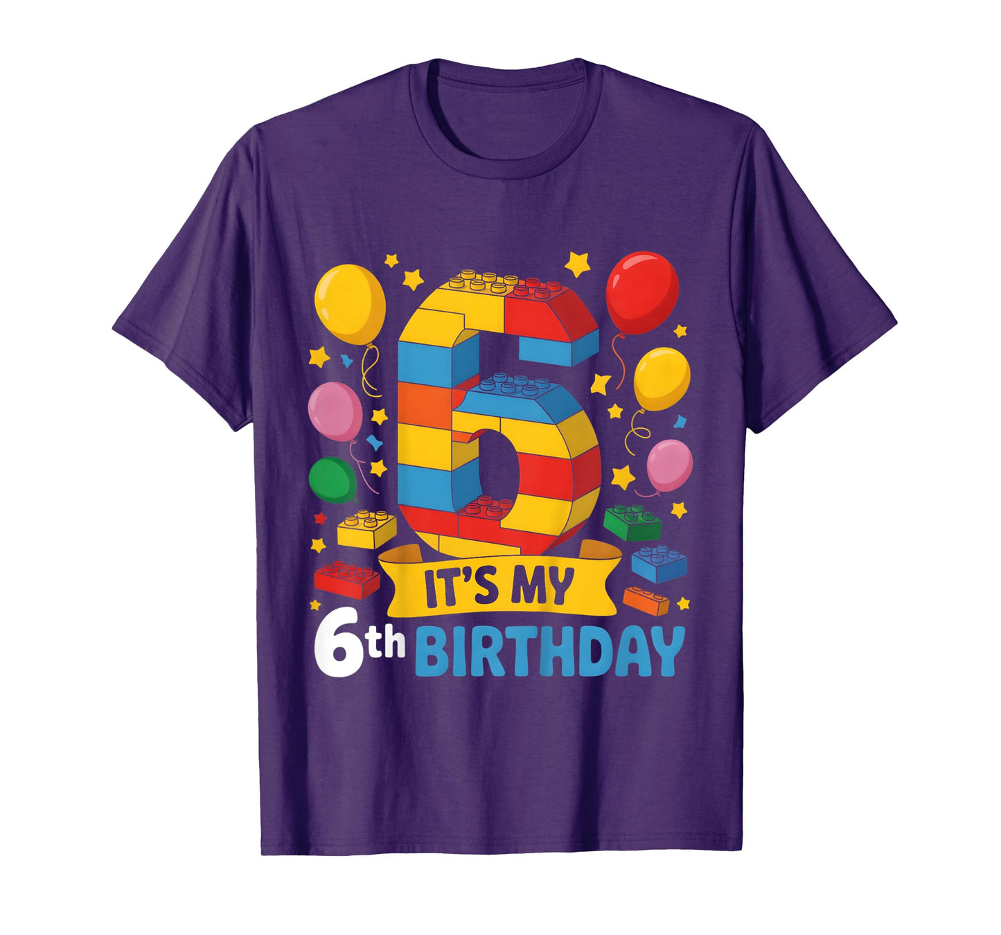 Kids Number Blocks 6th Birthday 6 Year Old Building Theme Party T-Shirt