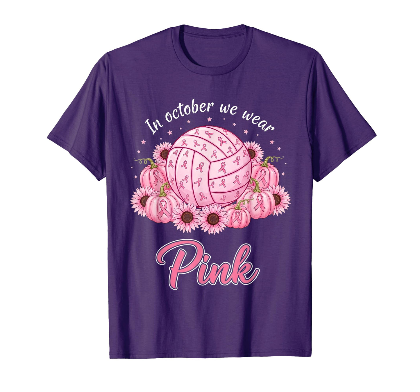 in October We Wear Pink Volleyball Breast Cancer Awareness T-Shirt