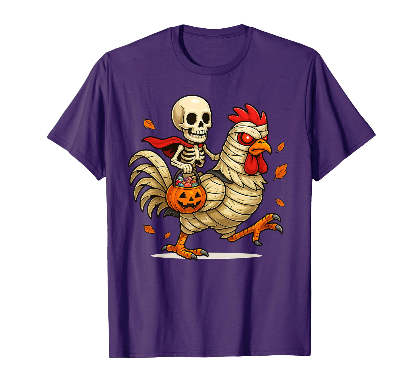 Funny Skeleton Riding a Mummy Chicken Halloween Costume T-Shirt