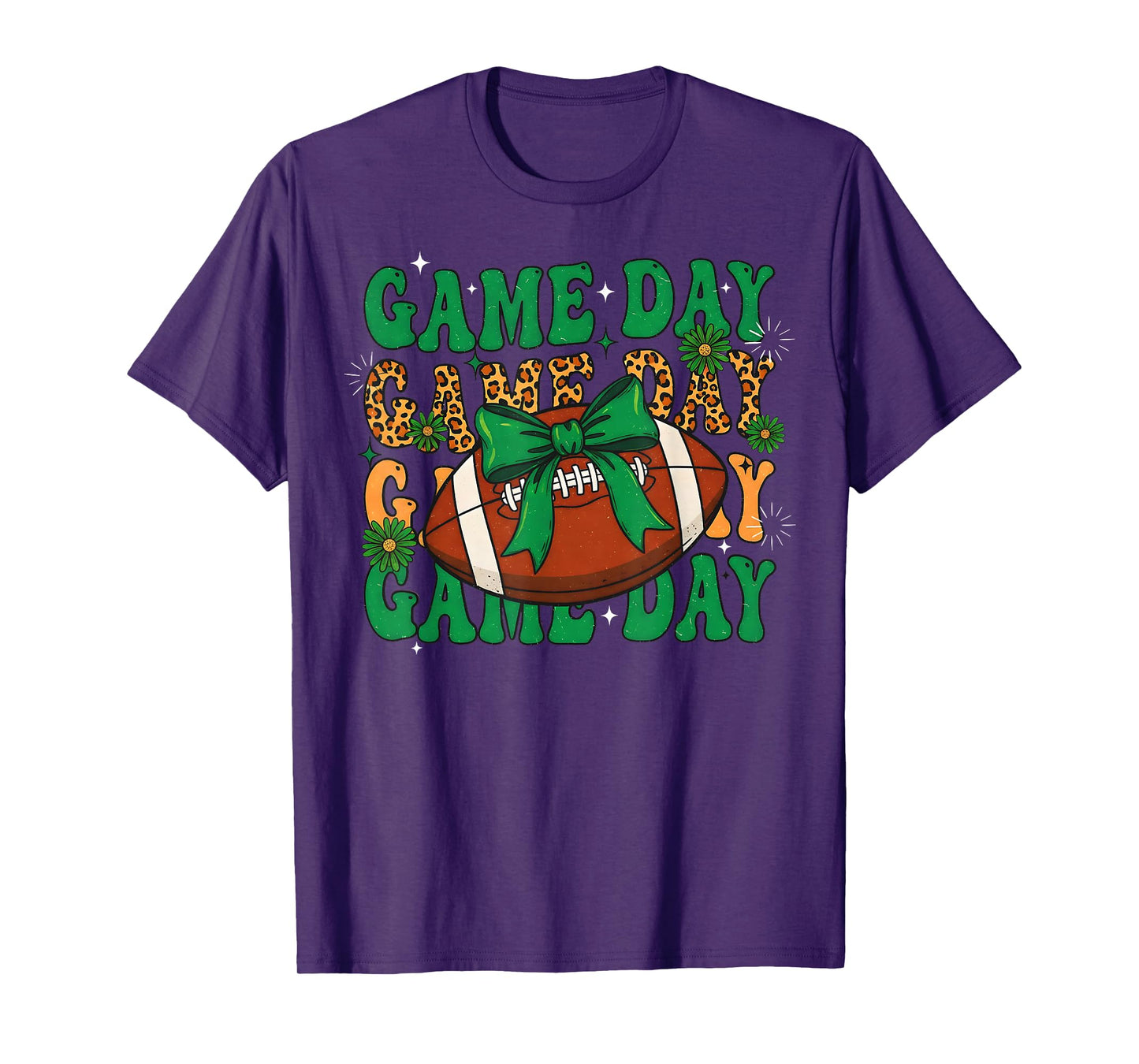 Green Leopard Game Day Football Bow Touchdown Season T-Shirt