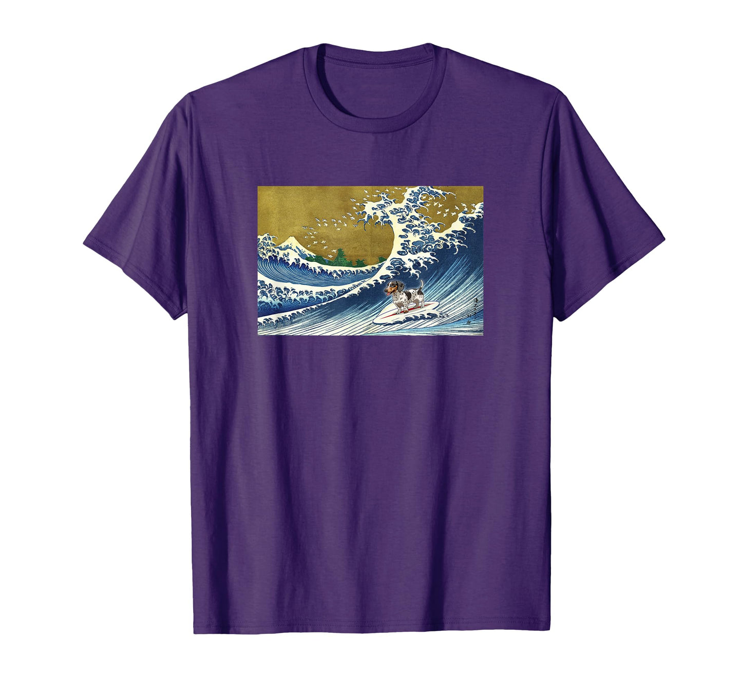 Funny Retro Vintage Surfing A Wave Piebald Dachshund Lover T-Shirt
