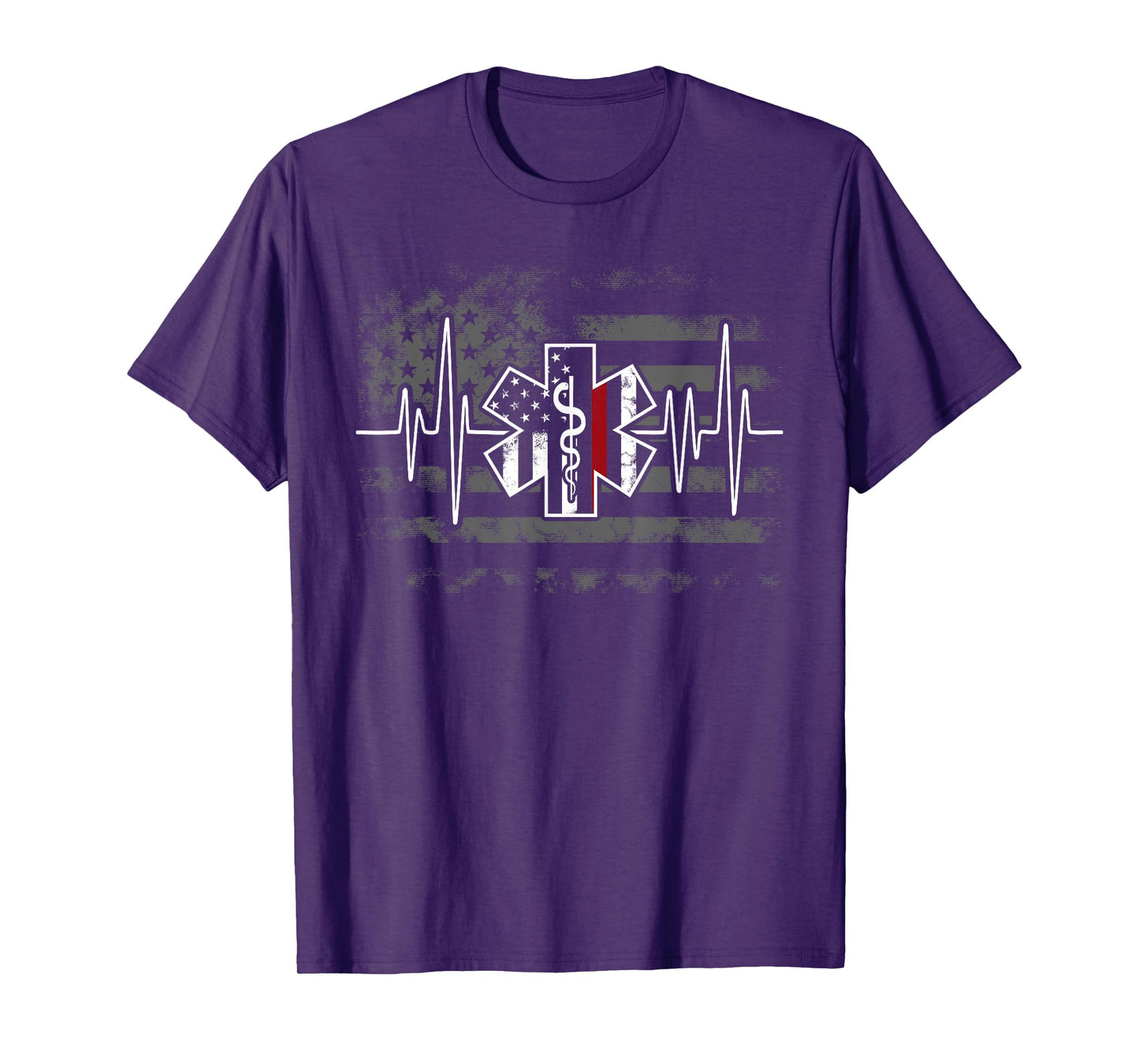 Firefighter EMS Heartbeat EKG Pulse Fireman American Flag T-Shirt