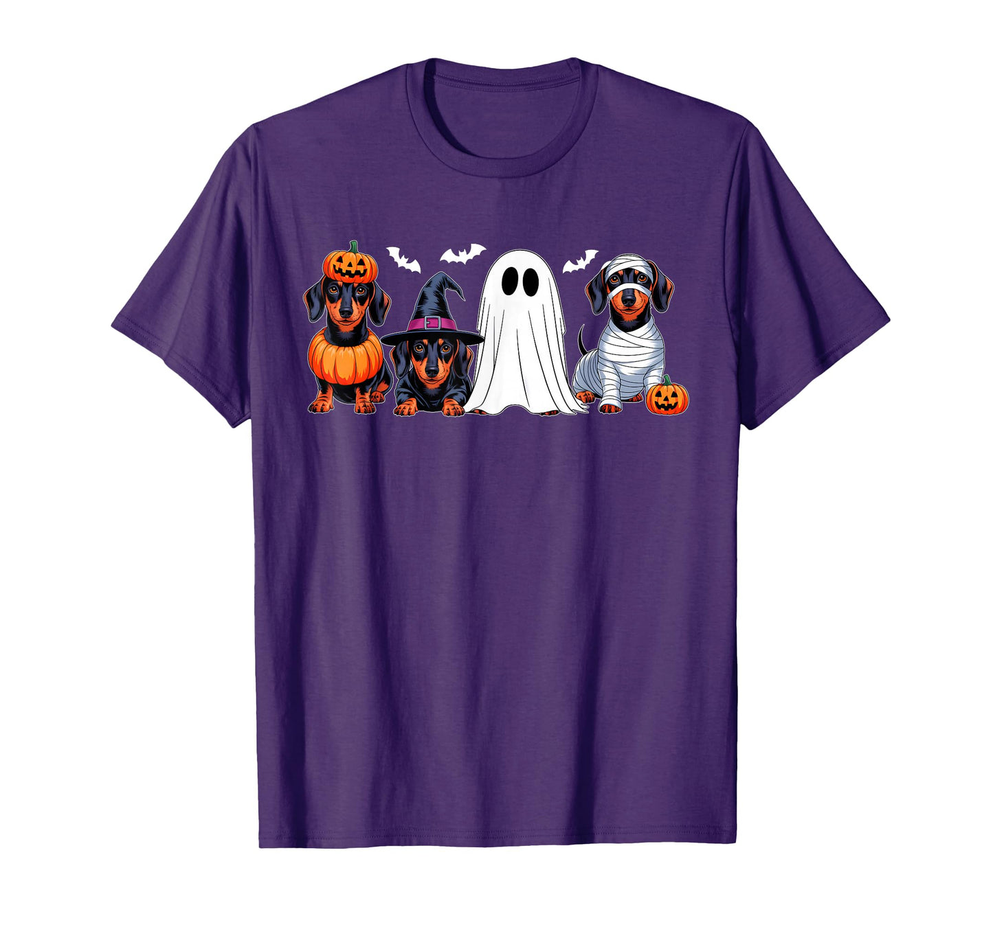 Ghost Witch Mummy Pumpkin Dachshund Dog Halloween Costume T-Shirt