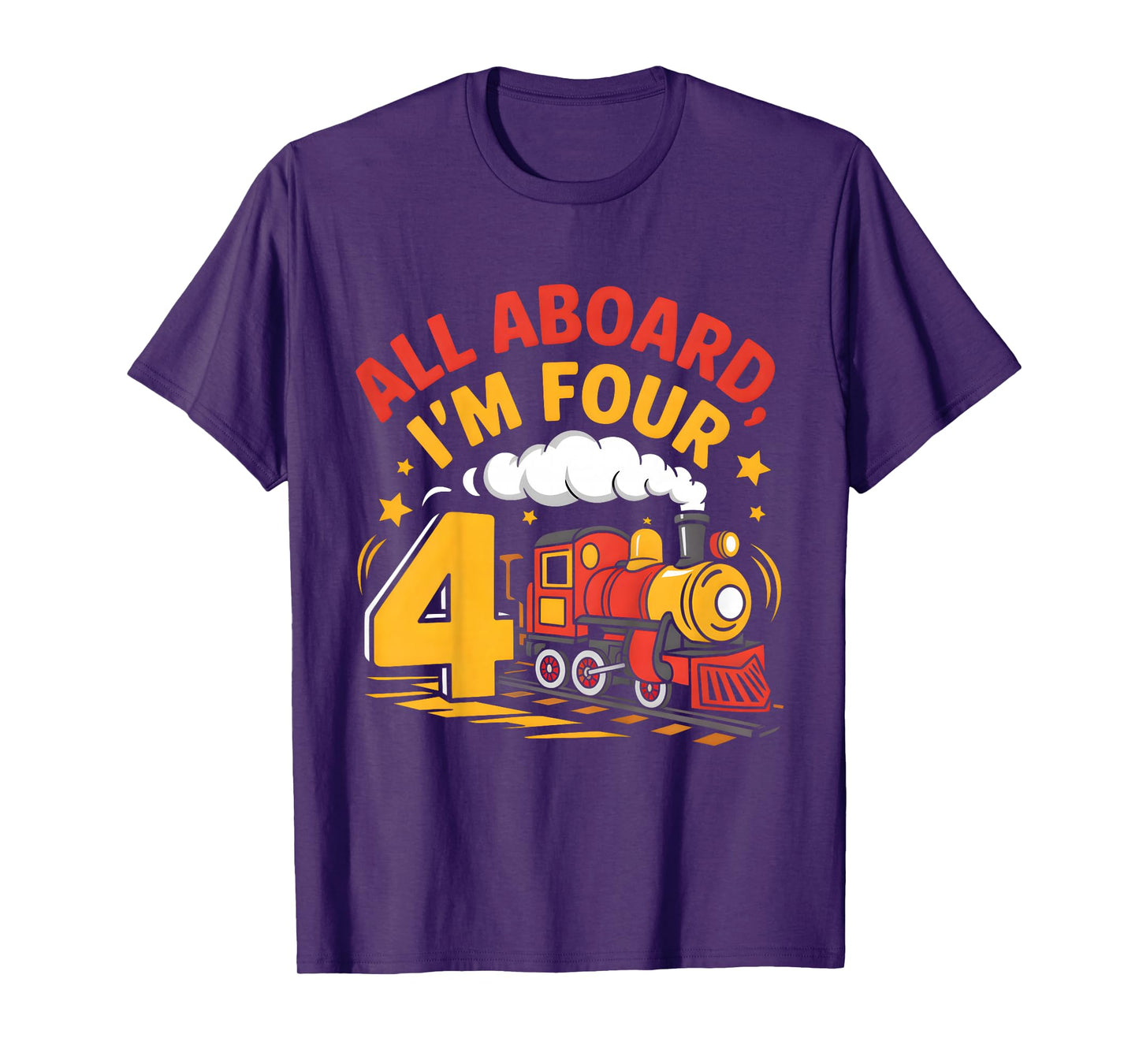 Kids Train 4th Birthday All Aboard I'm Four 4 Yr Old Boy Bday T-Shirt