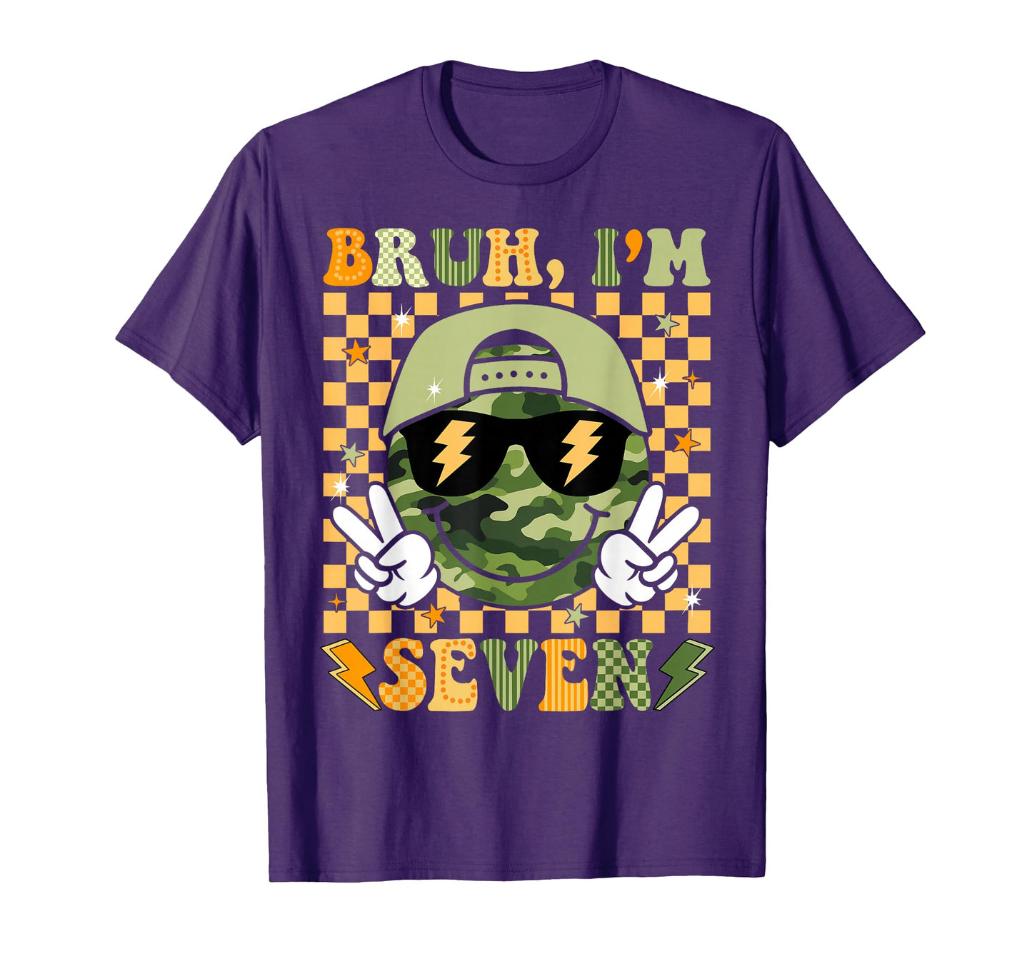 Bruh I'm Seven 7th Birthday Boys Kids Camo 7 Years Old Bday T-Shirt