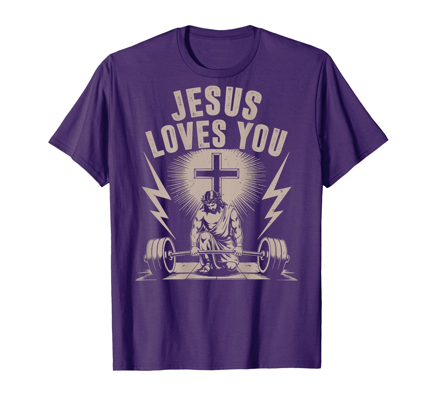 Jesus Loves You Funny Christian Workout Gym Barbell Cross T-Shirt