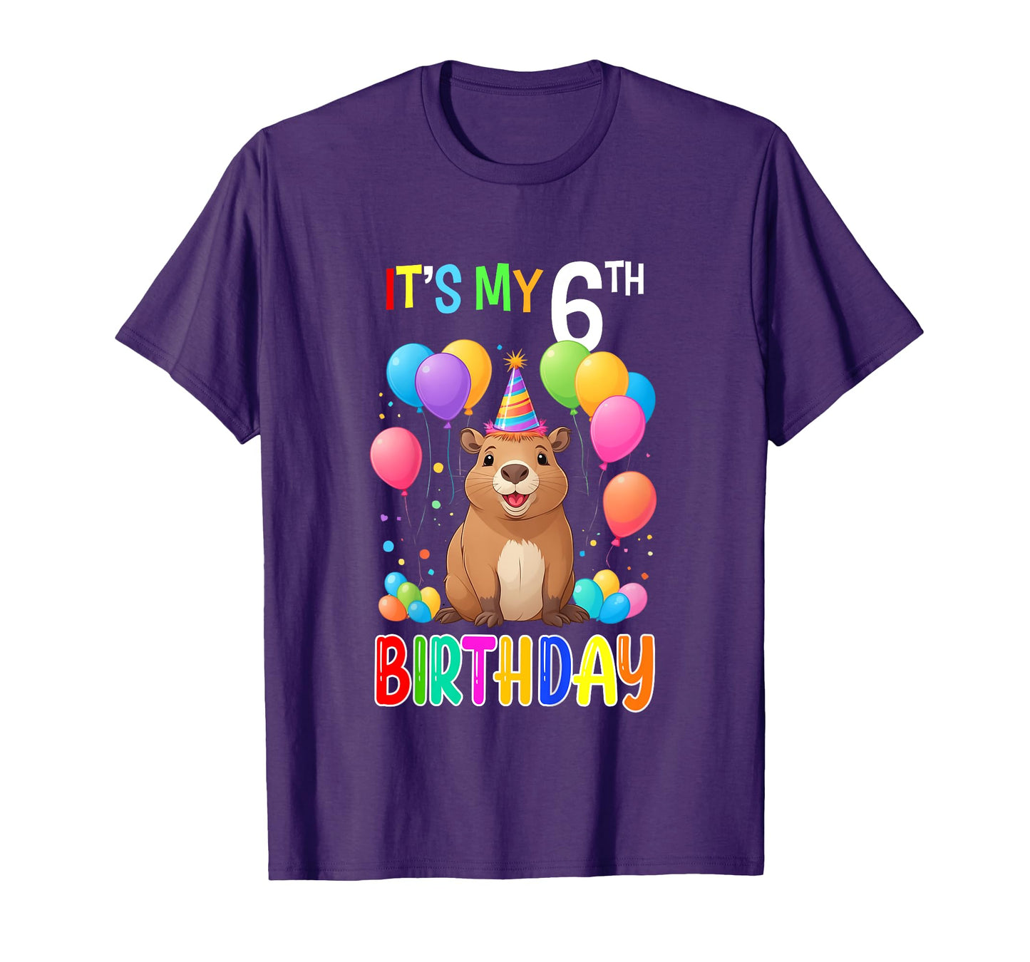 6th Birthday Shirt Funny Capybara 6 Years Capybara Birthday T-Shirt